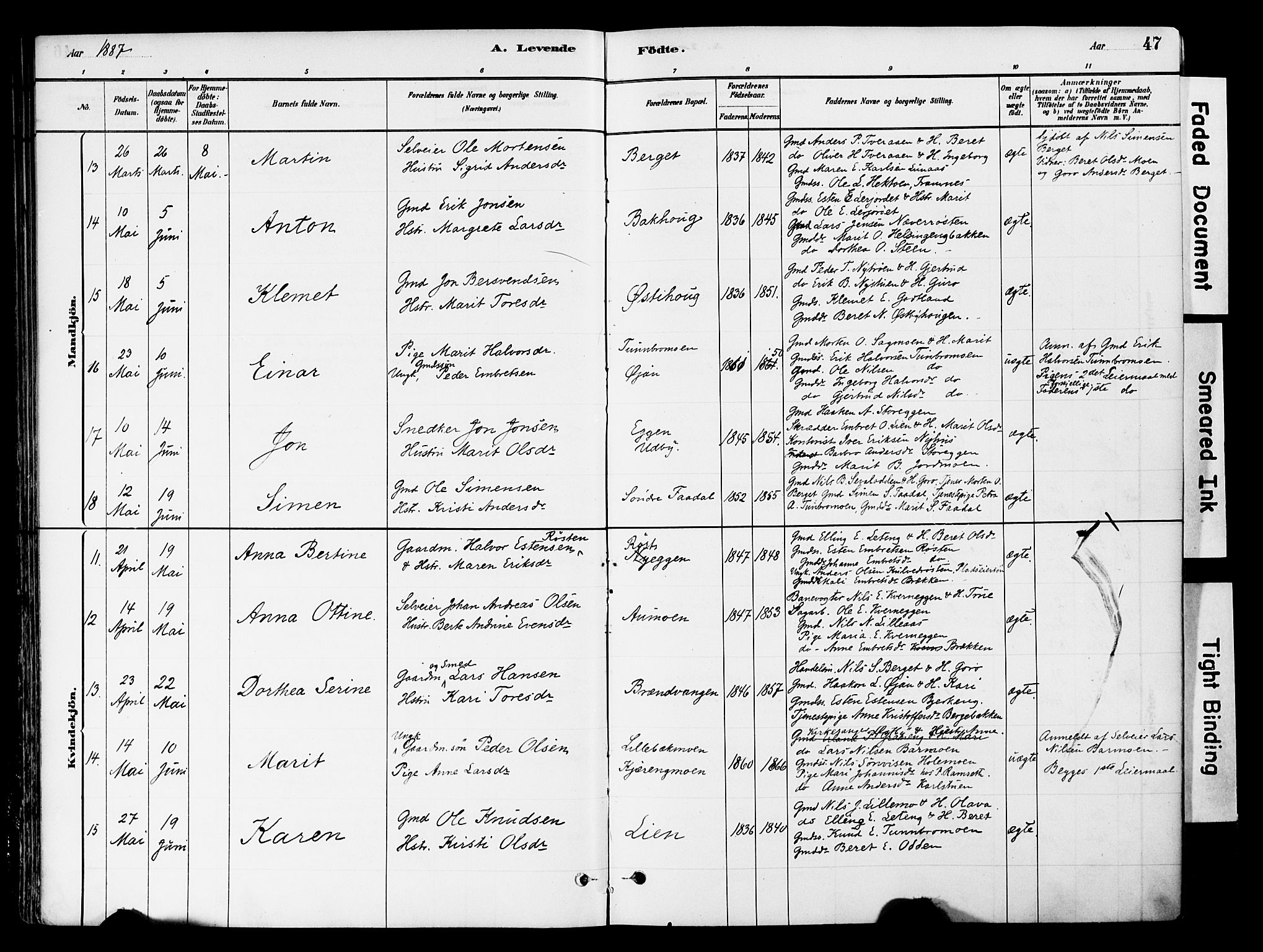 Tynset prestekontor, SAH/PREST-058/H/Ha/Haa/L0022: Parish register (official) no. 22, 1880-1899, p. 47