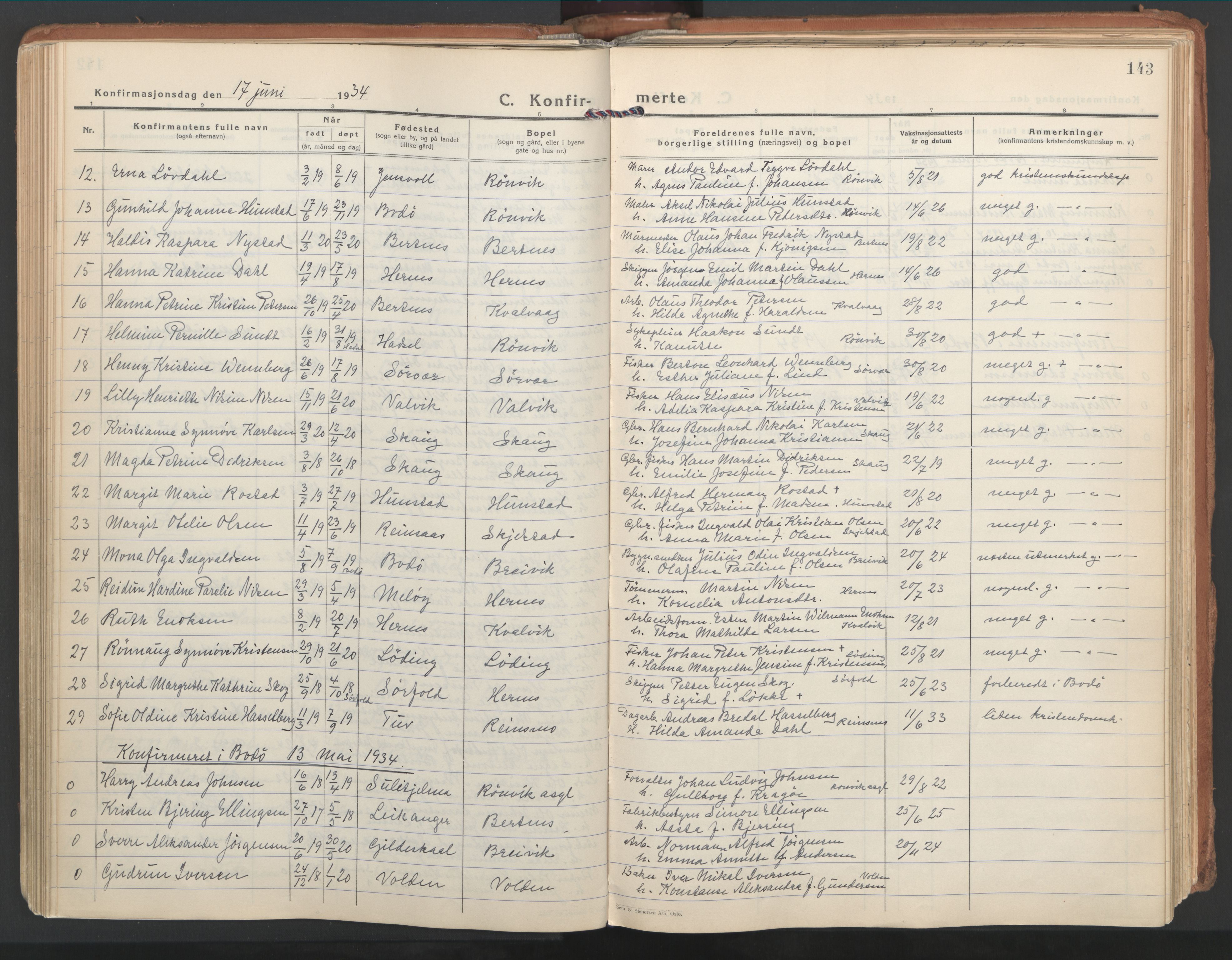 Ministerialprotokoller, klokkerbøker og fødselsregistre - Nordland, AV/SAT-A-1459/802/L0061: Parish register (official) no. 802A08, 1933-1946, p. 143