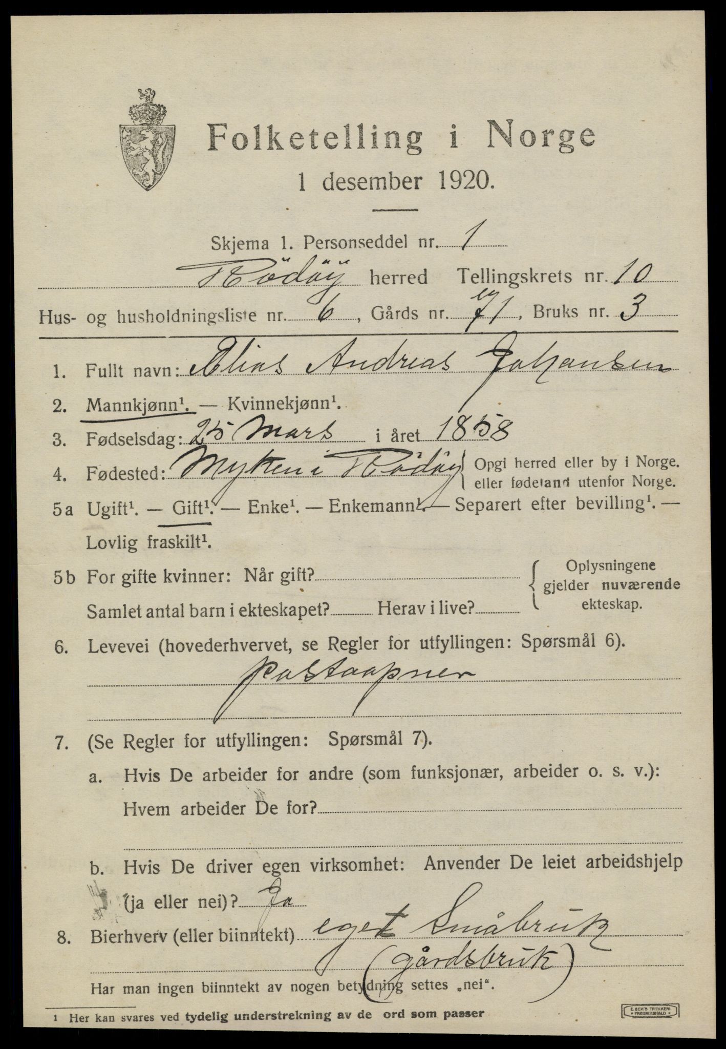 SAT, 1920 census for Rødøy, 1920, p. 5638