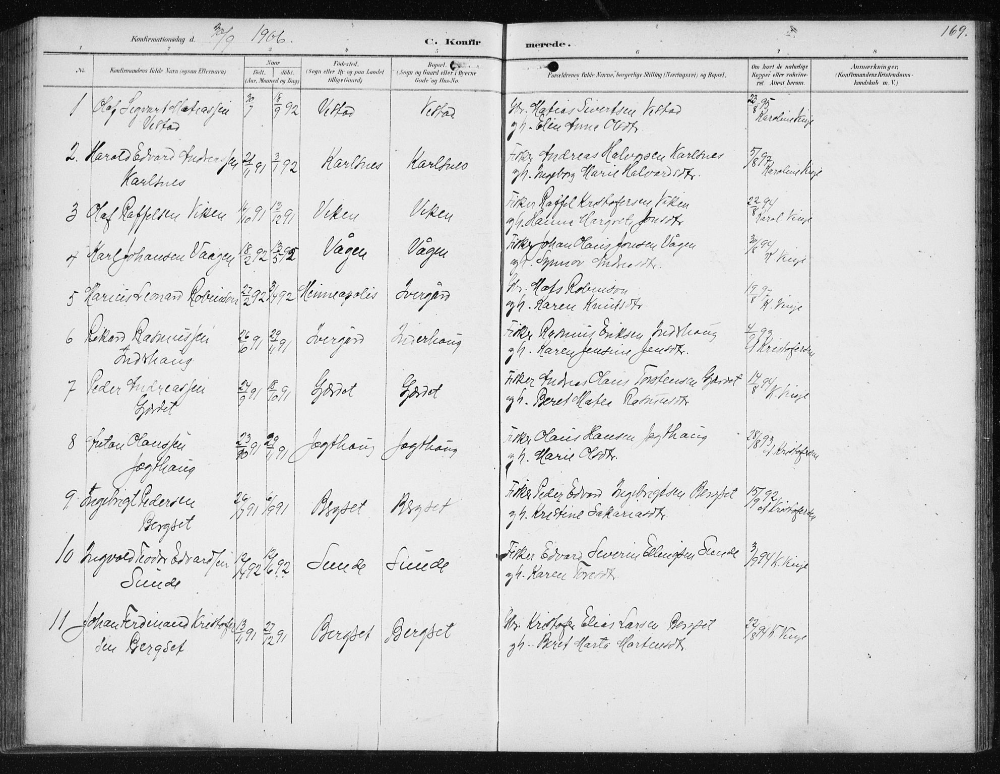 Ministerialprotokoller, klokkerbøker og fødselsregistre - Møre og Romsdal, AV/SAT-A-1454/566/L0773: Parish register (copy) no. 566C02, 1892-1909, p. 169