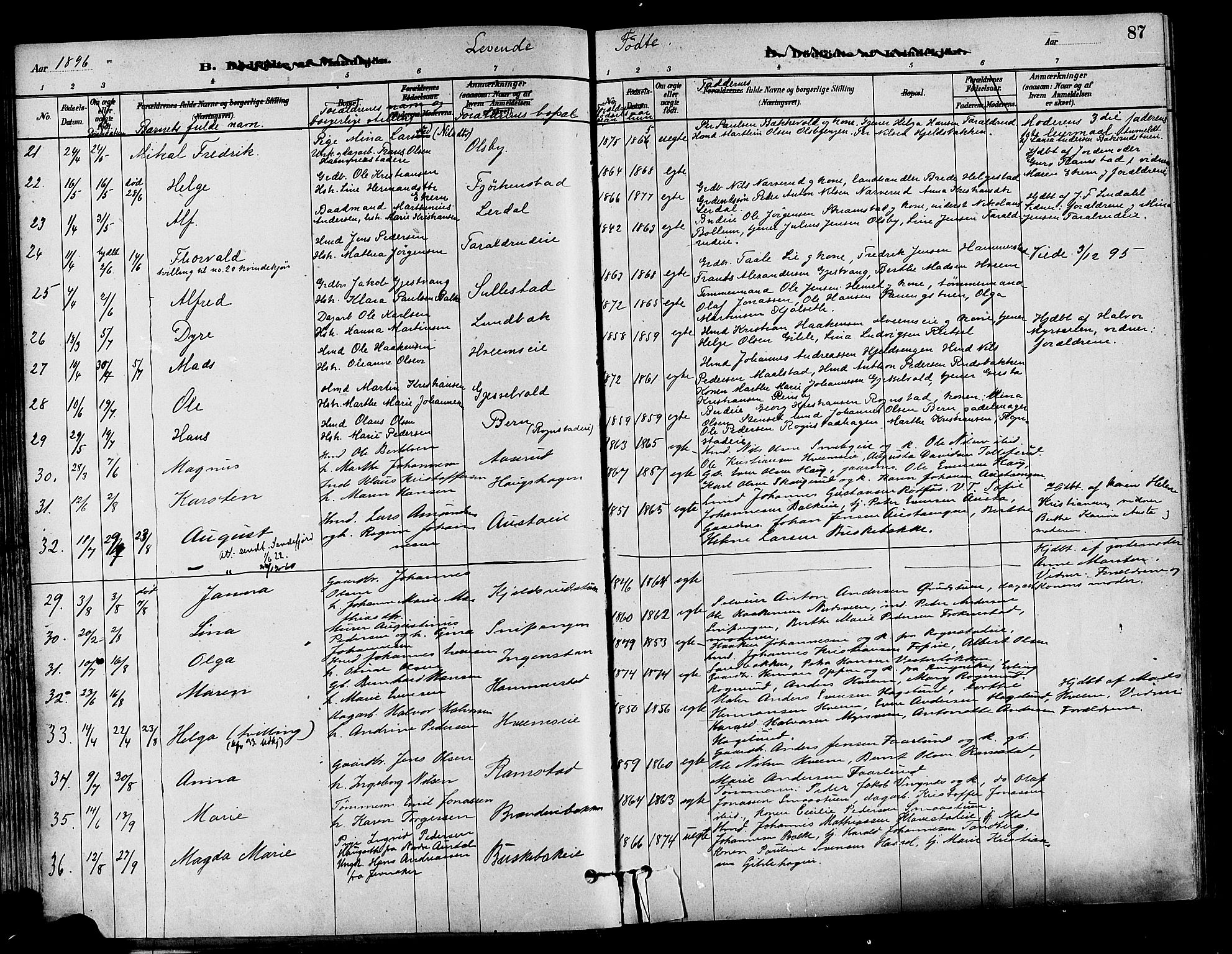 Østre Toten prestekontor, SAH/PREST-104/H/Ha/Haa/L0007: Parish register (official) no. 7, 1881-1896, p. 87