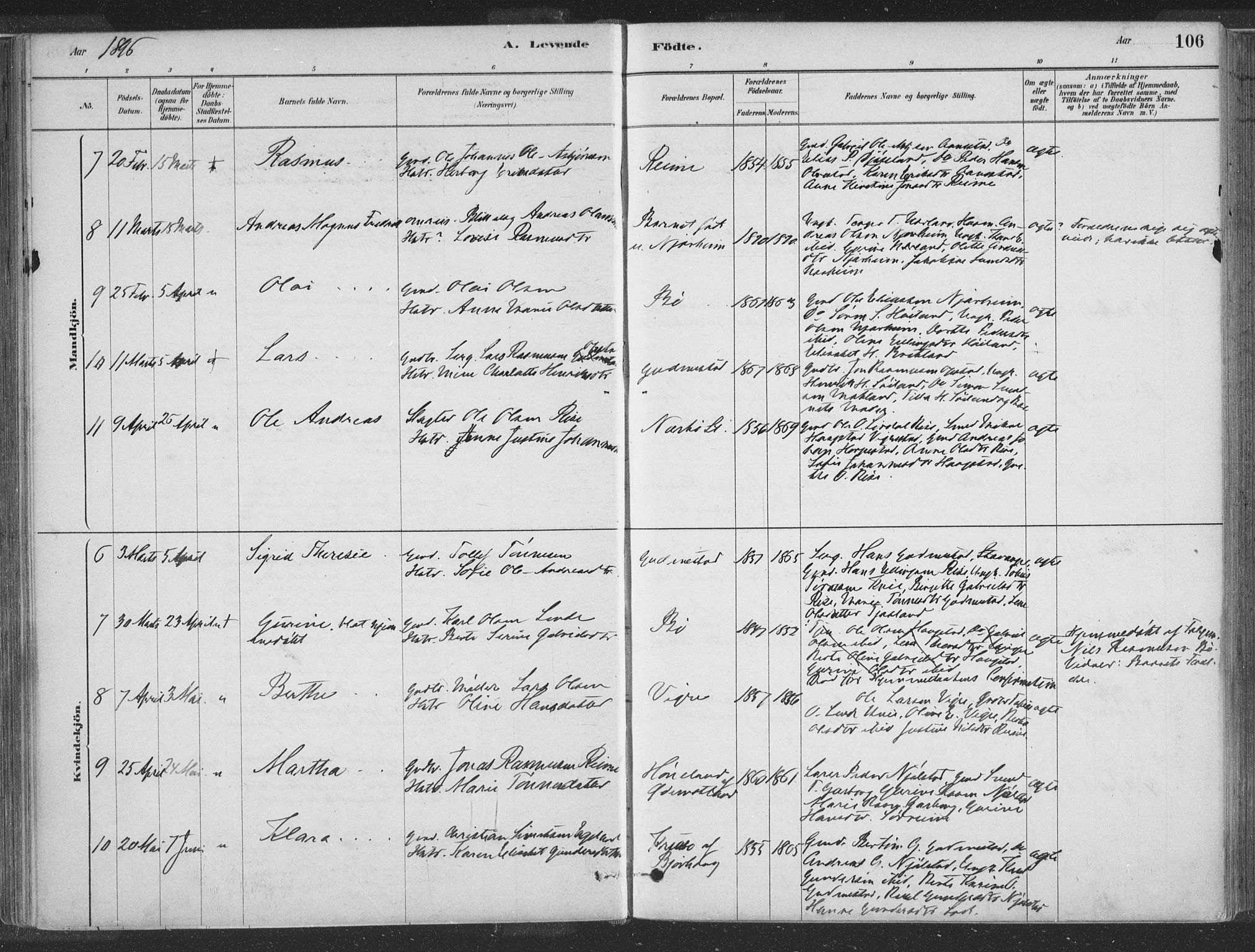 Hå sokneprestkontor, AV/SAST-A-101801/001/30BA/L0010: Parish register (official) no. A 9, 1879-1896, p. 106