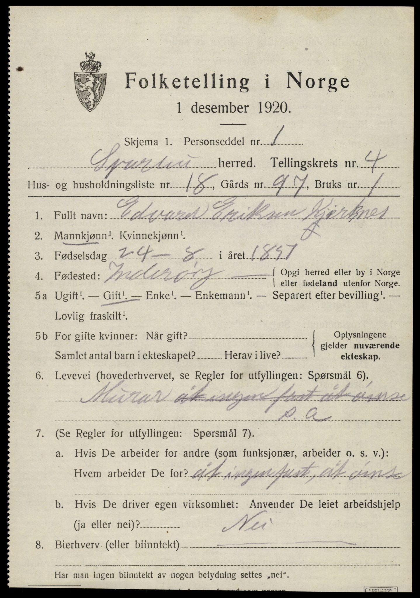 SAT, 1920 census for Sparbu, 1920, p. 5371