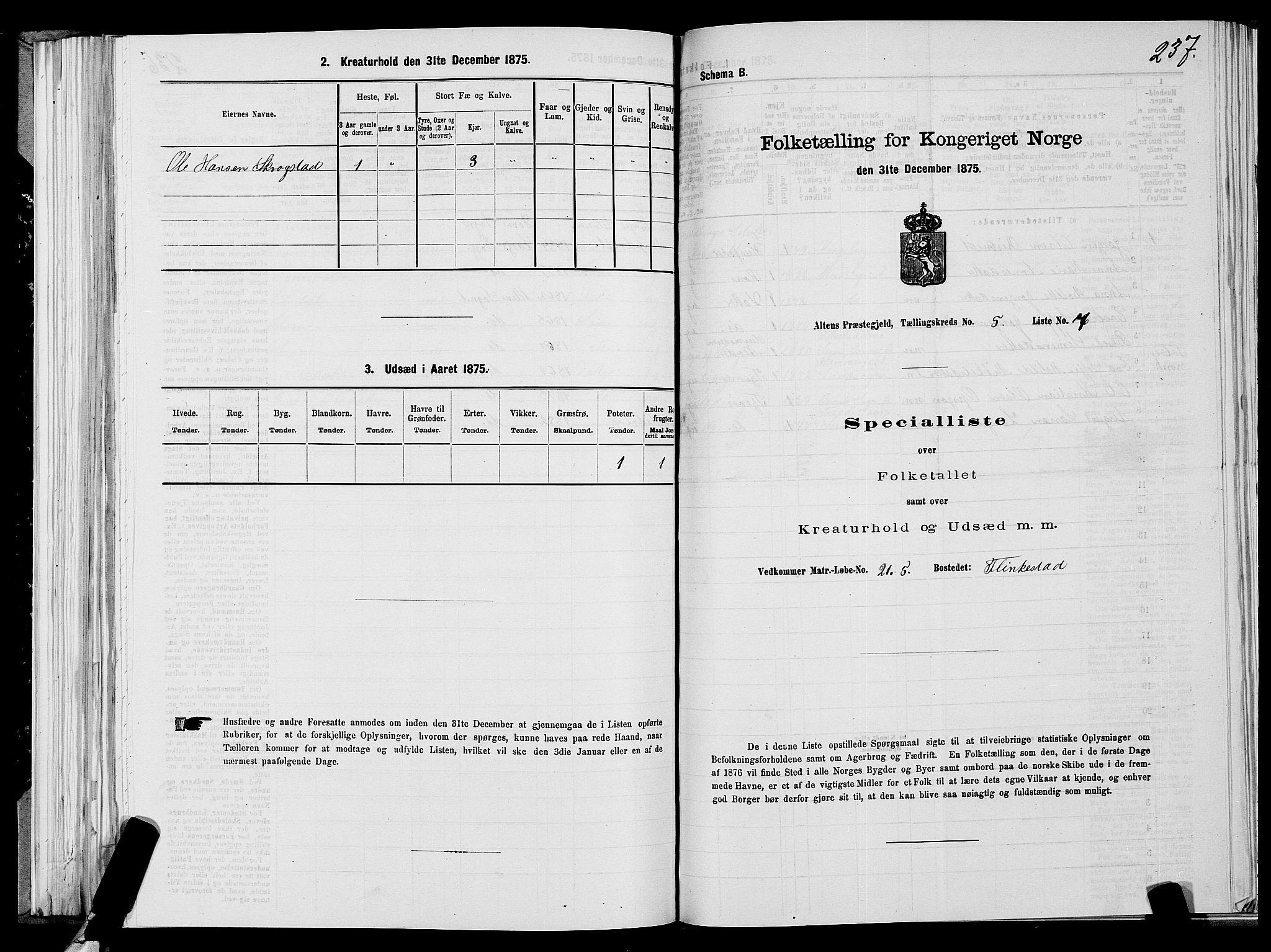 SATØ, 1875 census for 2012P Alta, 1875, p. 2237