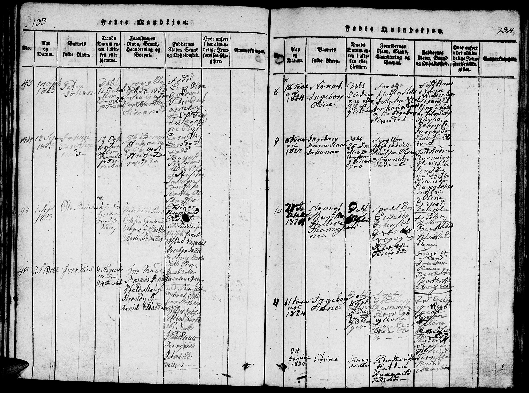 Ministerialprotokoller, klokkerbøker og fødselsregistre - Møre og Romsdal, AV/SAT-A-1454/528/L0423: Parish register (copy) no. 528C04, 1816-1827, p. 133-134