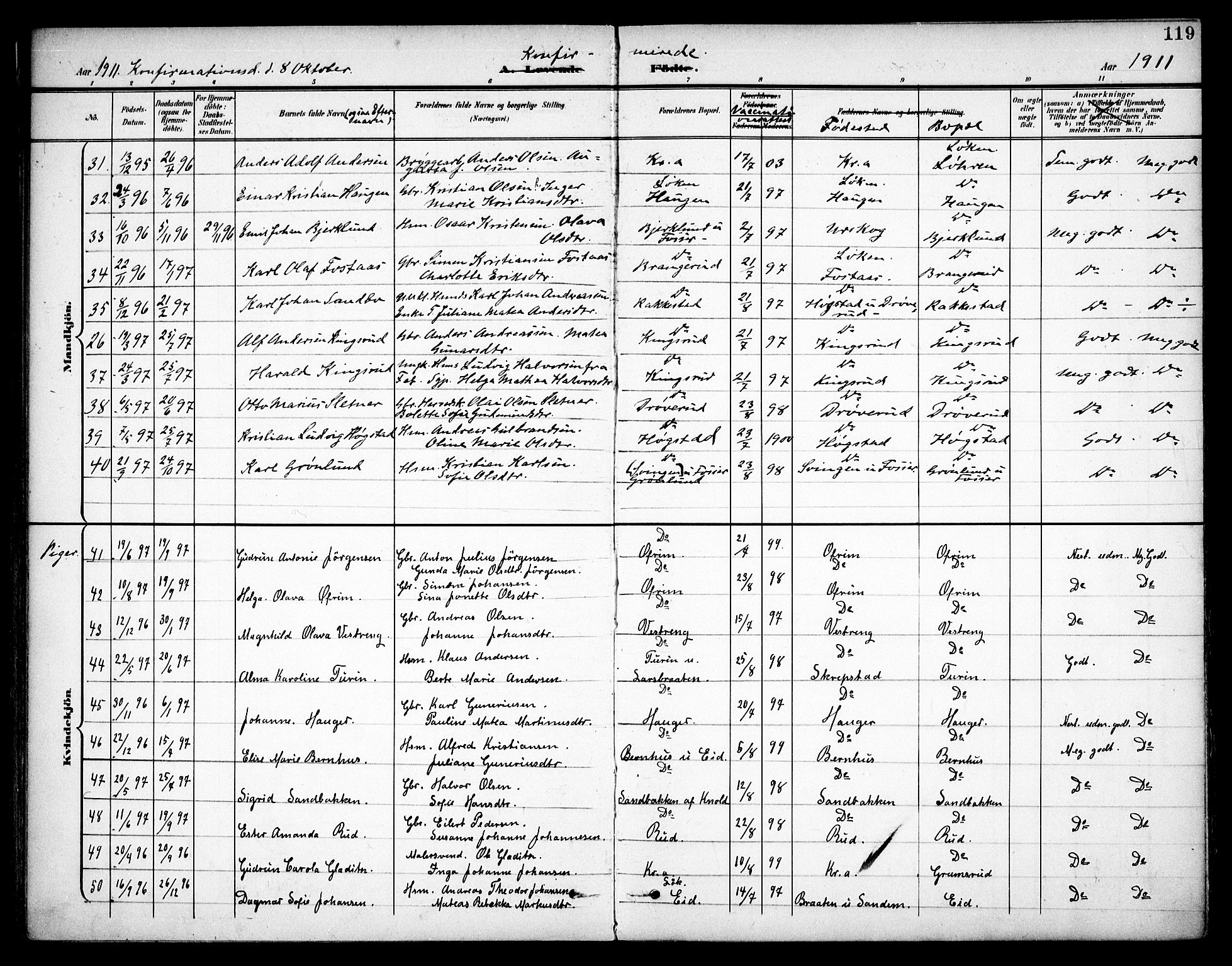 Høland prestekontor Kirkebøker, AV/SAO-A-10346a/F/Fa/L0015: Parish register (official) no. I 15, 1897-1912, p. 119