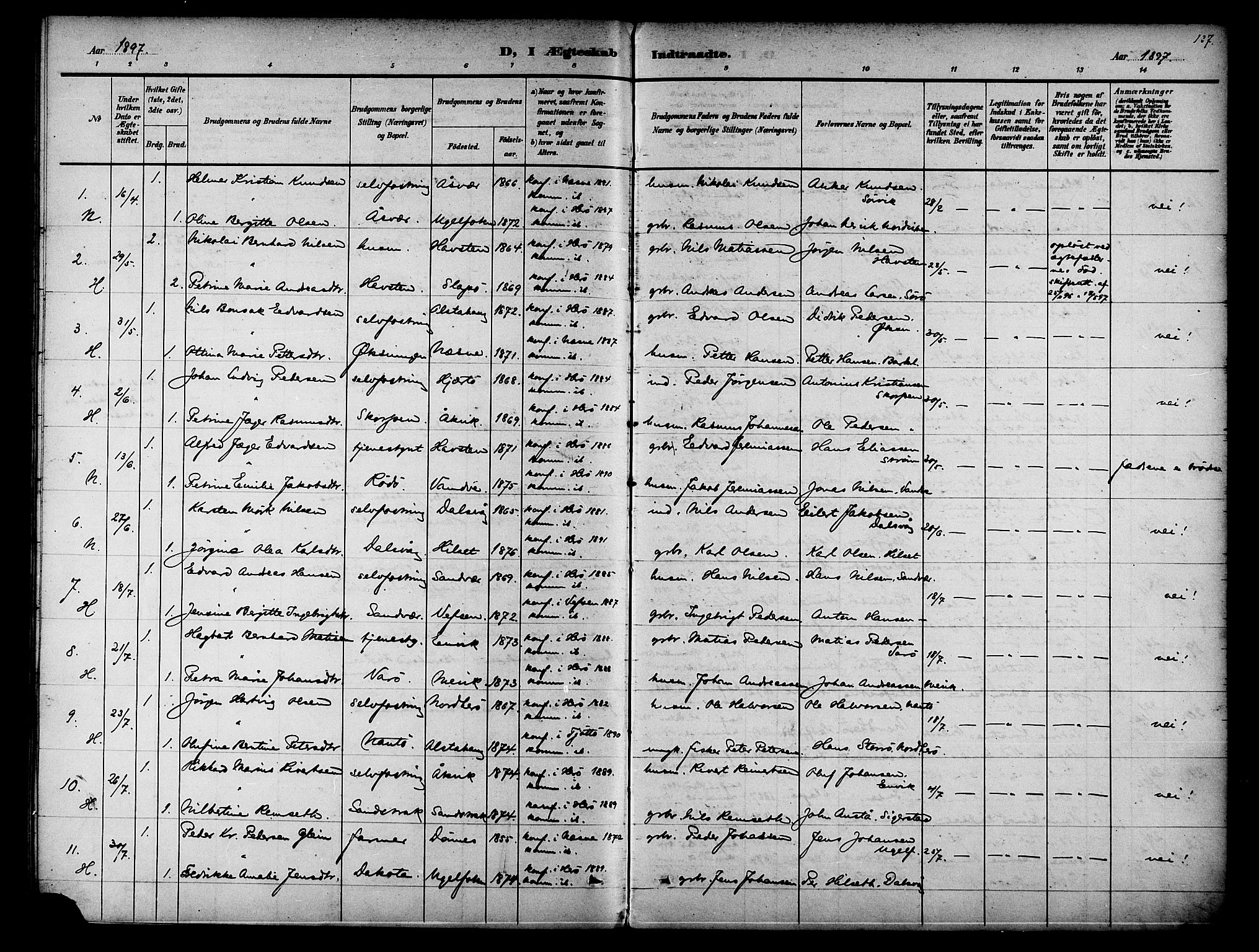 Ministerialprotokoller, klokkerbøker og fødselsregistre - Nordland, SAT/A-1459/834/L0508: Parish register (official) no. 834A06, 1892-1901, p. 137