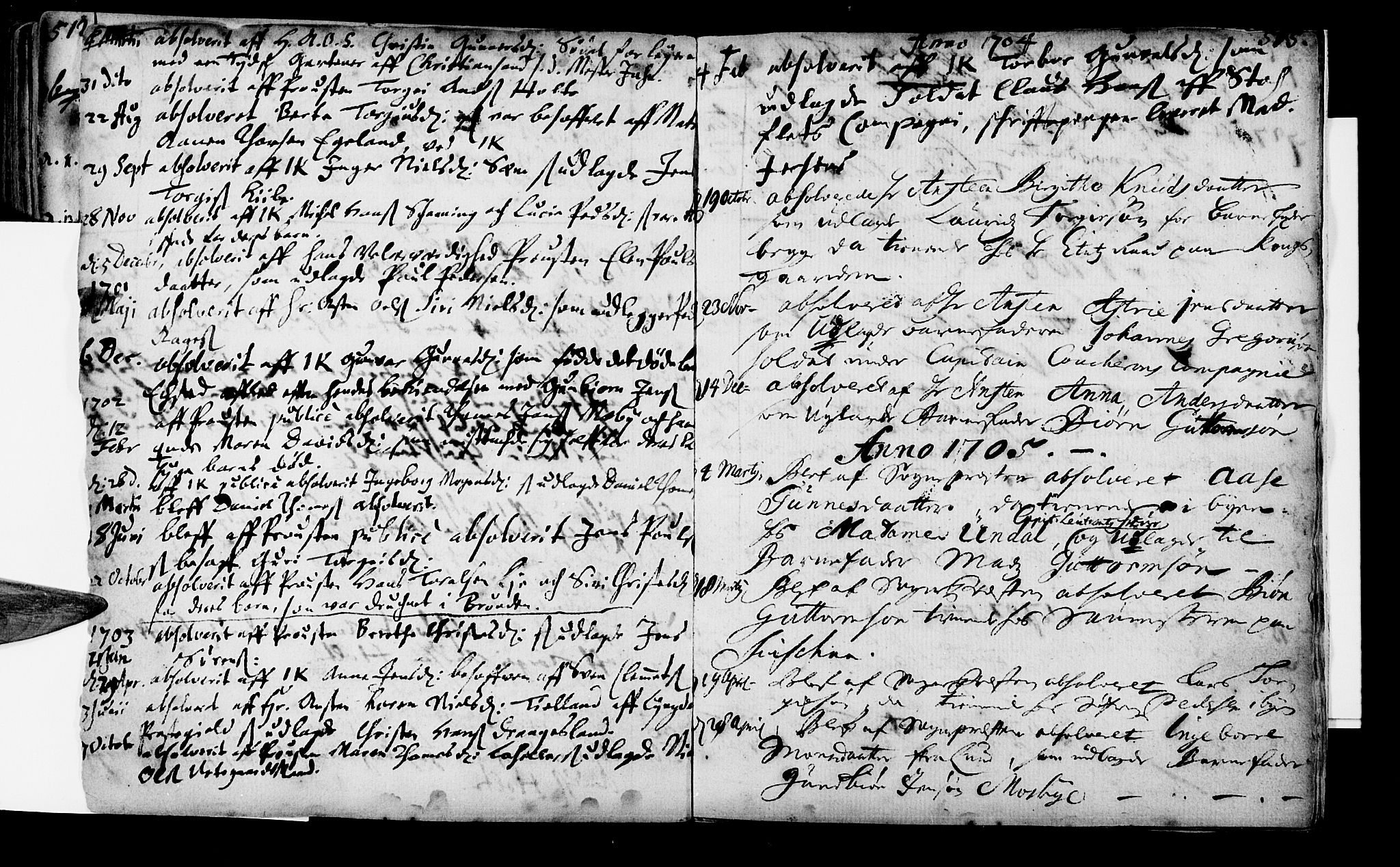 Oddernes sokneprestkontor, SAK/1111-0033/F/Fa/Faa/L0001: Parish register (official) no. A 1, 1692-1718, p. 514-515