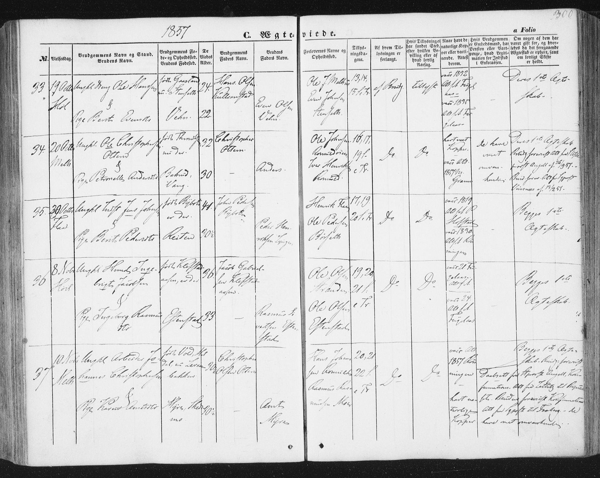Ministerialprotokoller, klokkerbøker og fødselsregistre - Sør-Trøndelag, SAT/A-1456/691/L1076: Parish register (official) no. 691A08, 1852-1861, p. 300