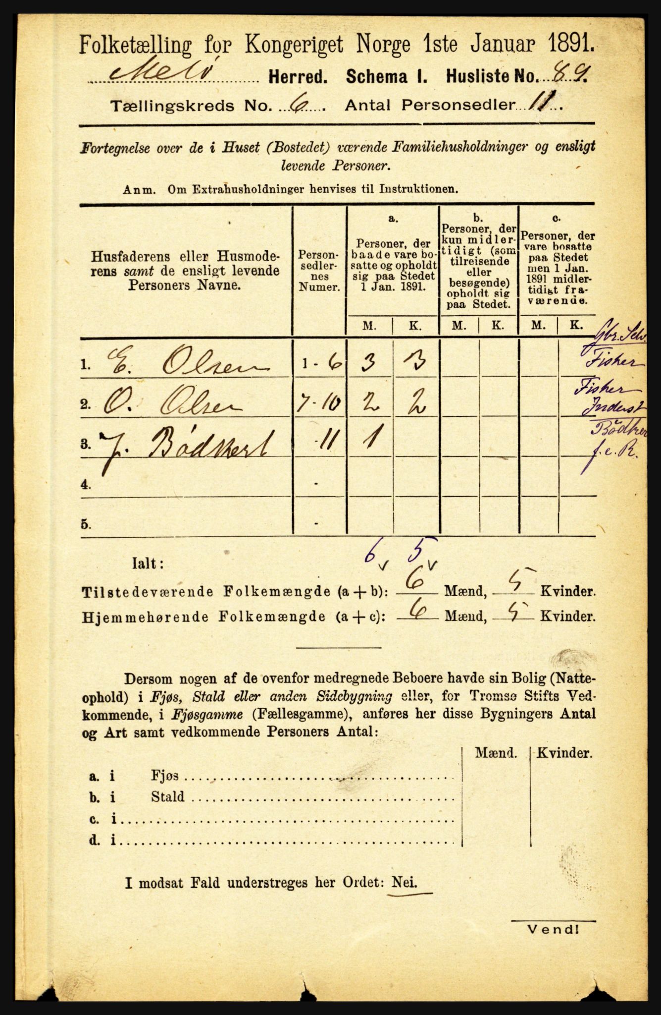 RA, 1891 census for 1837 Meløy, 1891, p. 2147