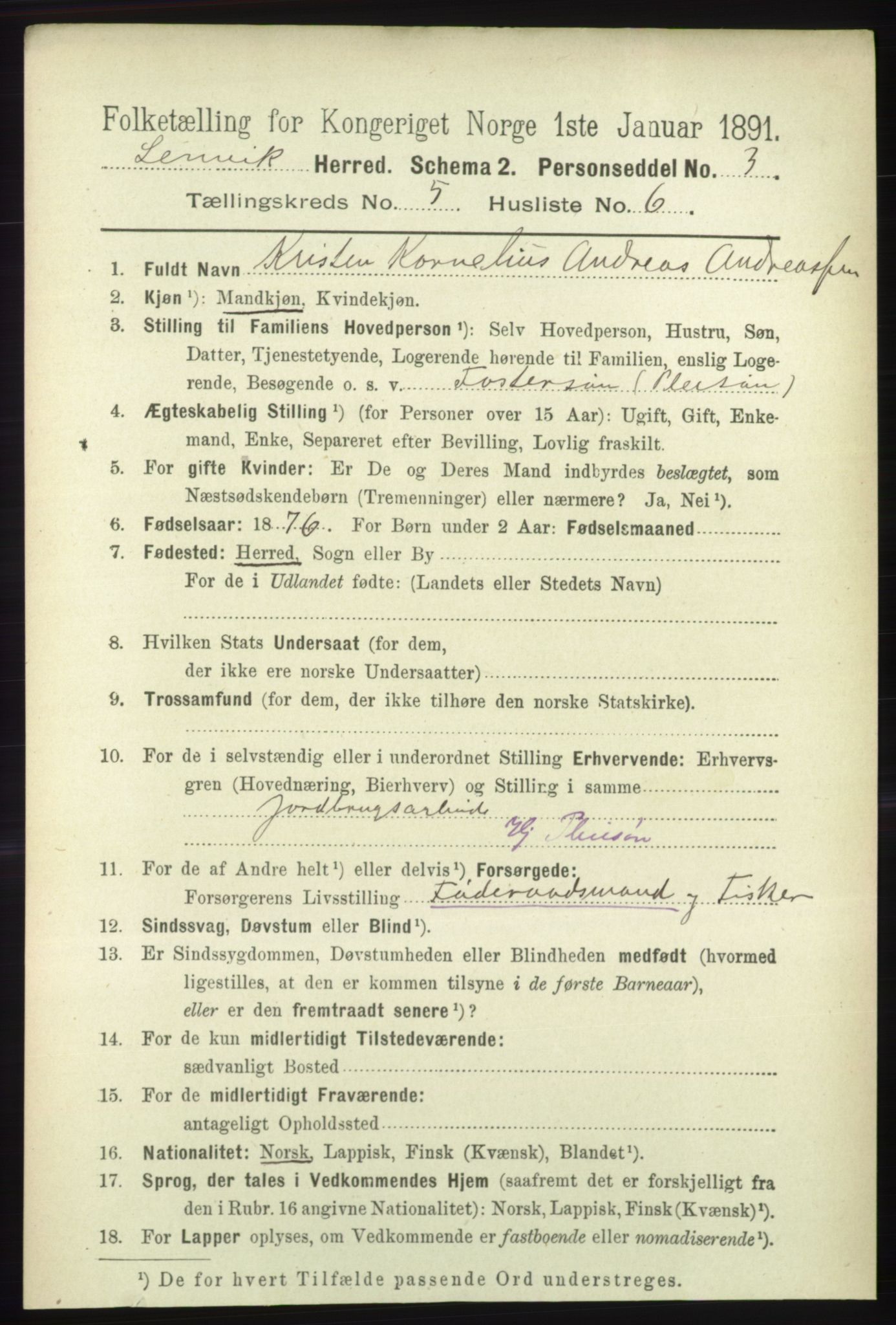 RA, 1891 census for 1931 Lenvik, 1891, p. 2583