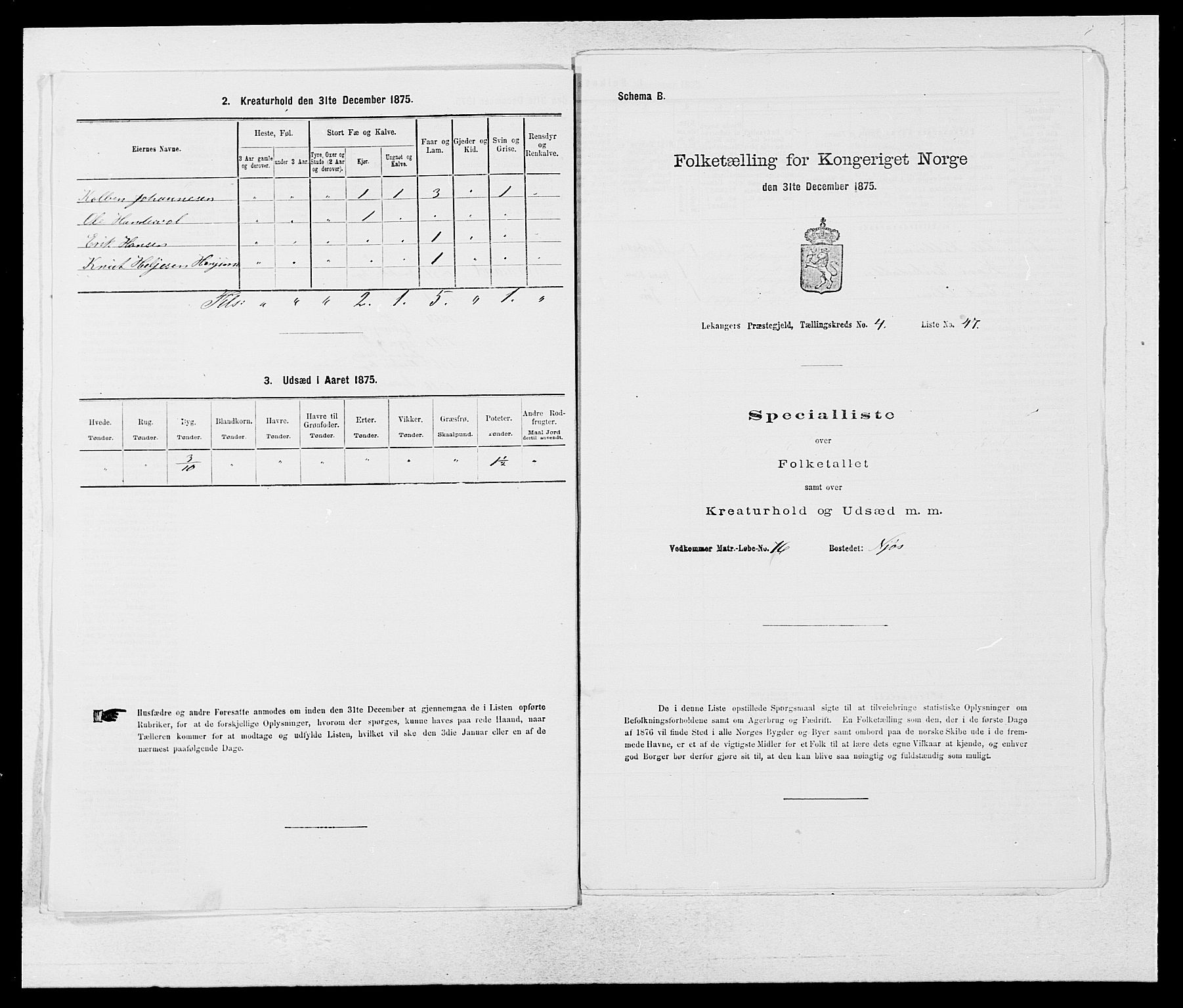 SAB, 1875 census for 1419P Leikanger, 1875, p. 401