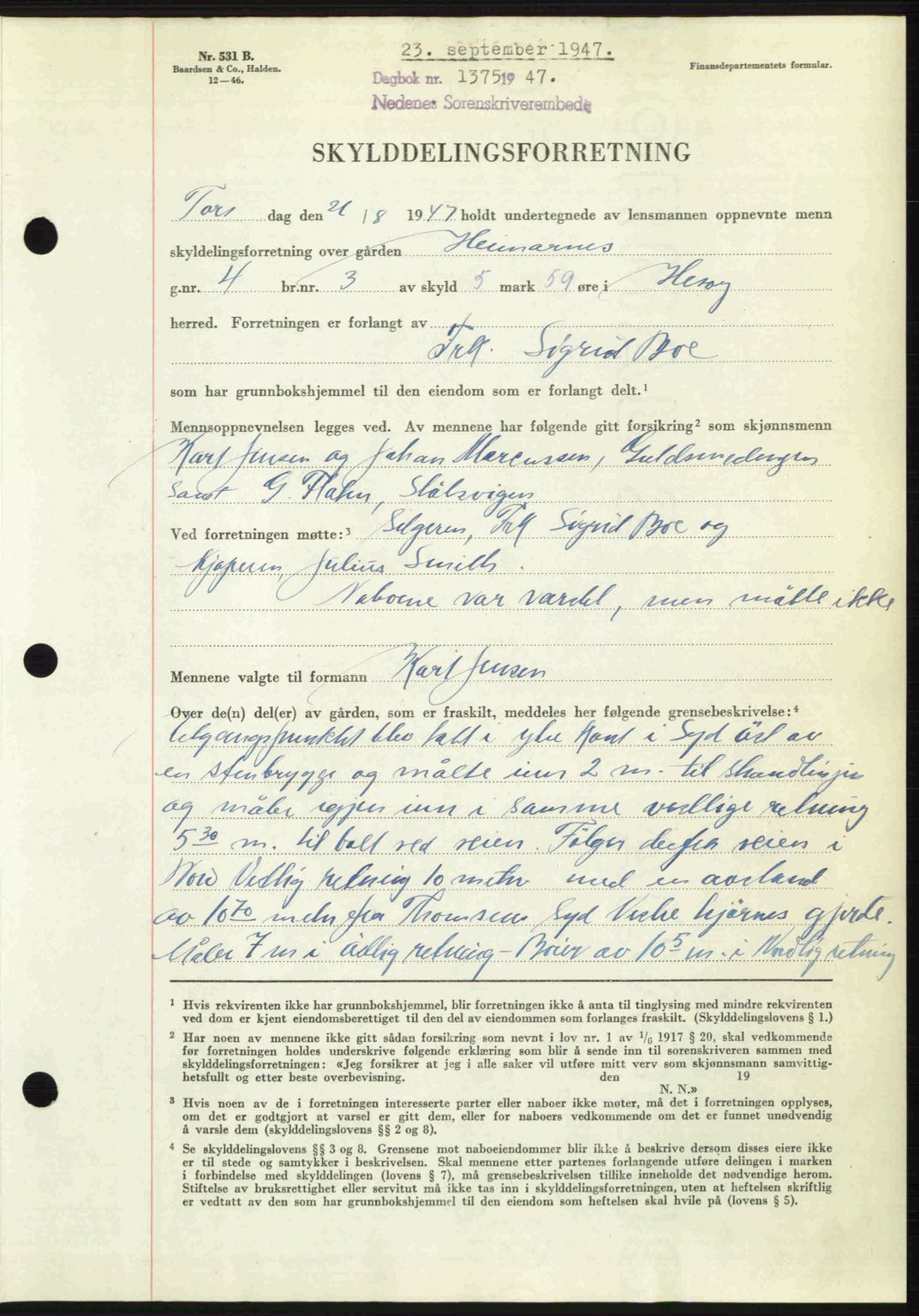 Nedenes sorenskriveri, SAK/1221-0006/G/Gb/Gba/L0058: Mortgage book no. A10, 1947-1948, Diary no: : 1375/1947