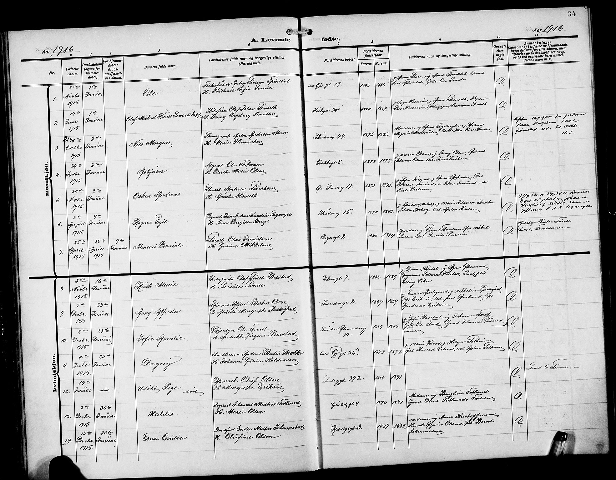 Sandviken Sokneprestembete, AV/SAB-A-77601/H/Hb/L0005: Parish register (copy) no. B 2, 1914-1925, p. 34