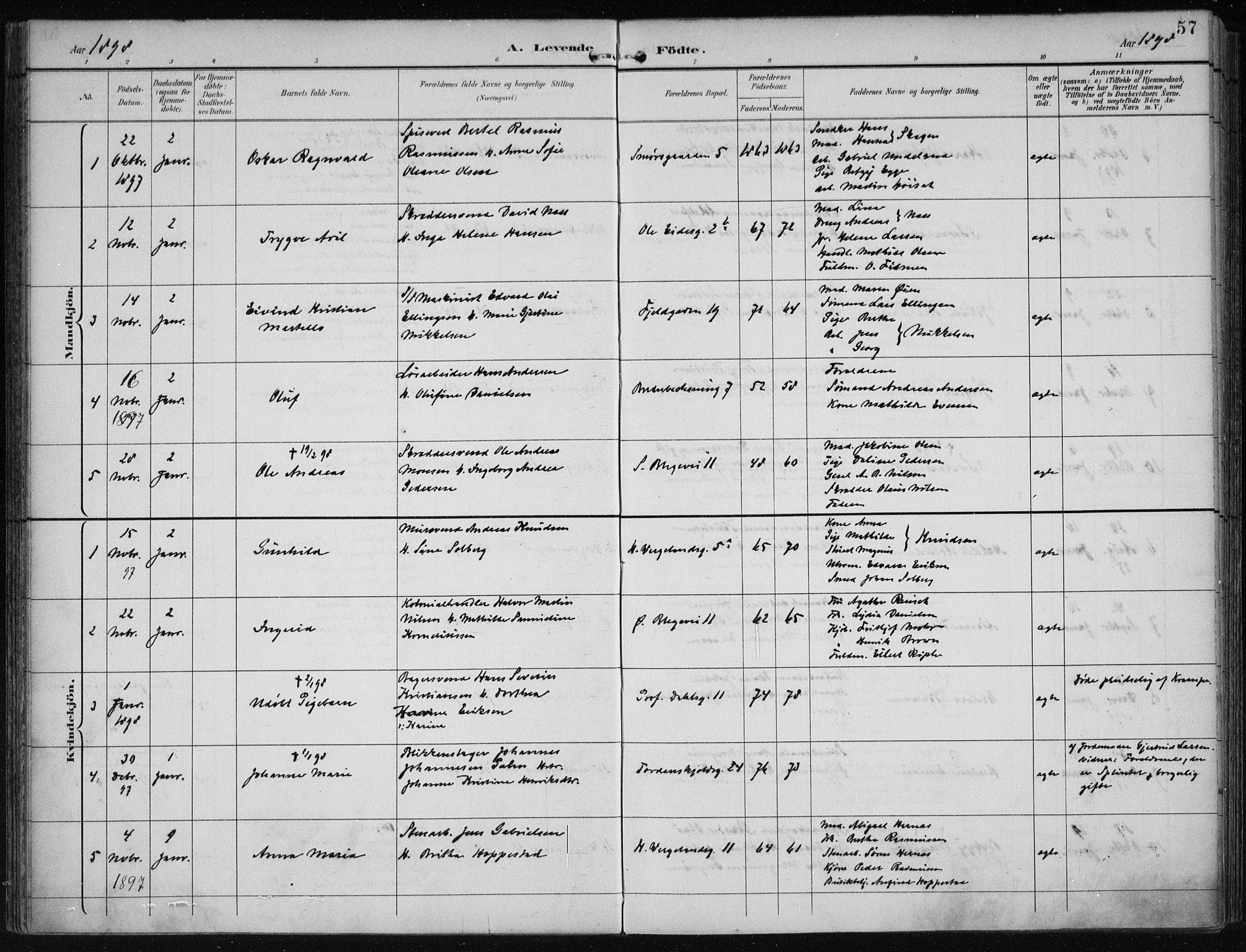 Korskirken sokneprestembete, SAB/A-76101/H/Hab: Parish register (copy) no. B 10, 1896-1905, p. 57