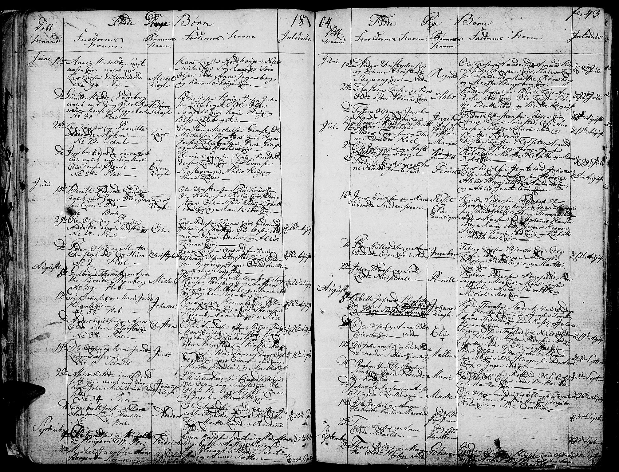 Ringsaker prestekontor, SAH/PREST-014/K/Ka/L0004: Parish register (official) no. 4, 1799-1814, p. 43