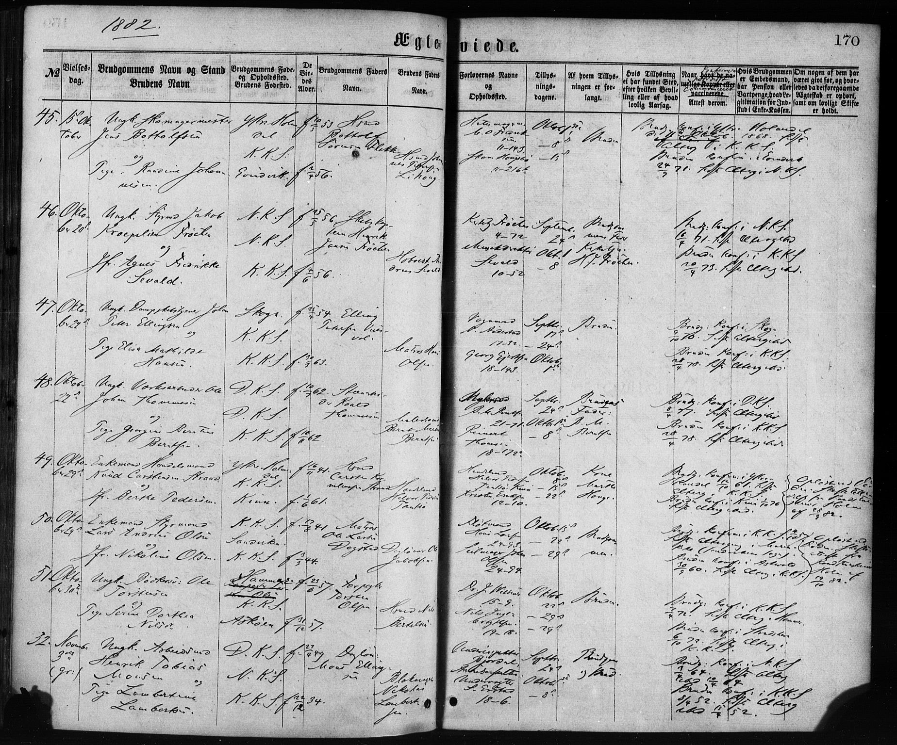 Korskirken sokneprestembete, SAB/A-76101/H/Haa/L0036: Parish register (official) no. D 3, 1867-1882, p. 170