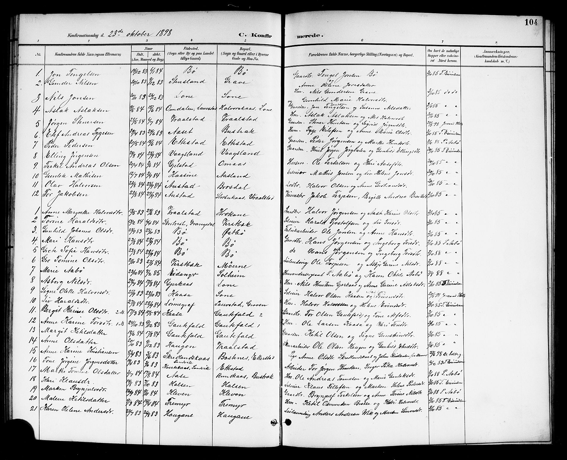 Drangedal kirkebøker, SAKO/A-258/G/Gb/L0002: Parish register (copy) no. II 2, 1895-1918, p. 104