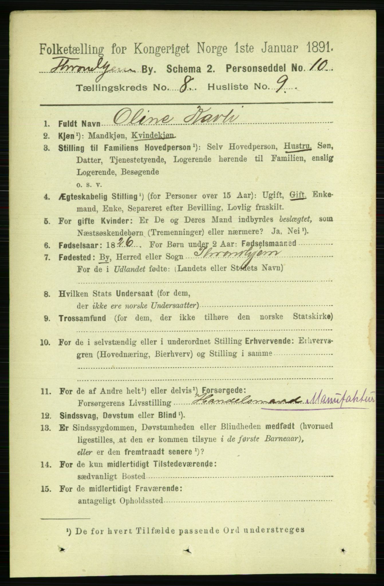 RA, 1891 census for 1601 Trondheim, 1891, p. 6866