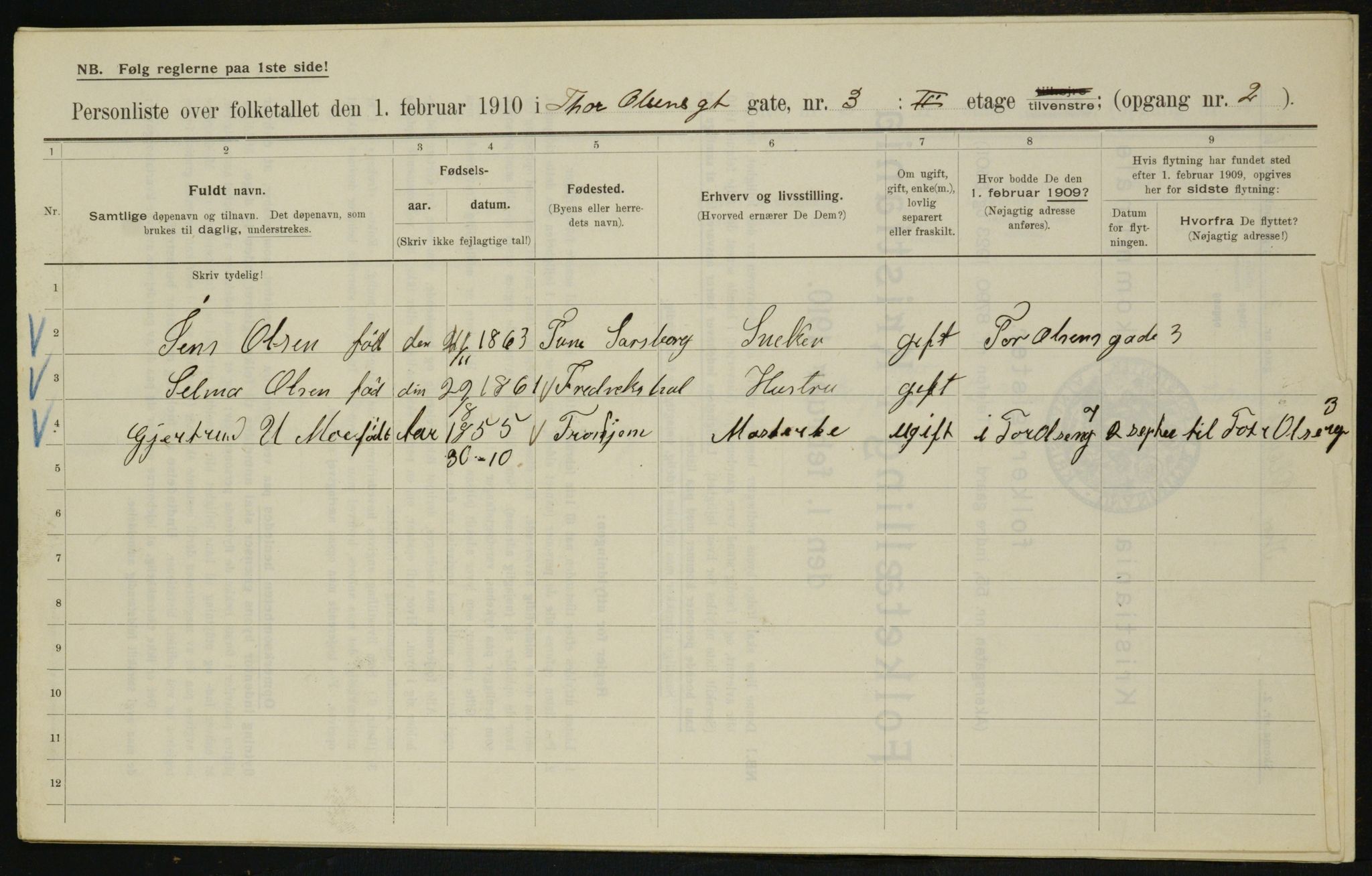 OBA, Municipal Census 1910 for Kristiania, 1910, p. 103718