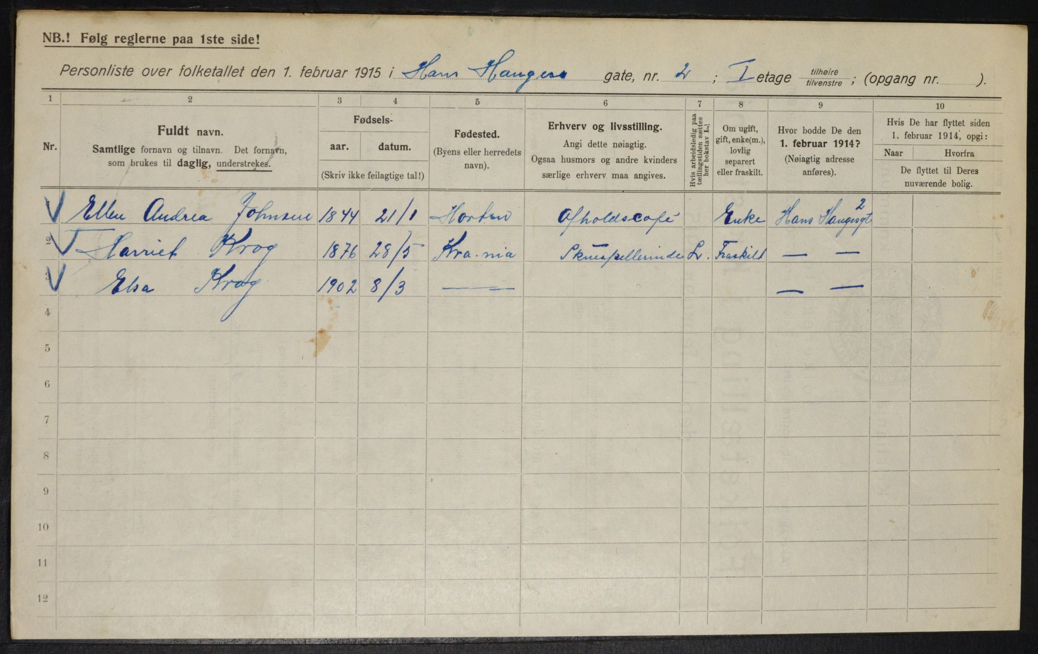 OBA, Municipal Census 1915 for Kristiania, 1915, p. 34345