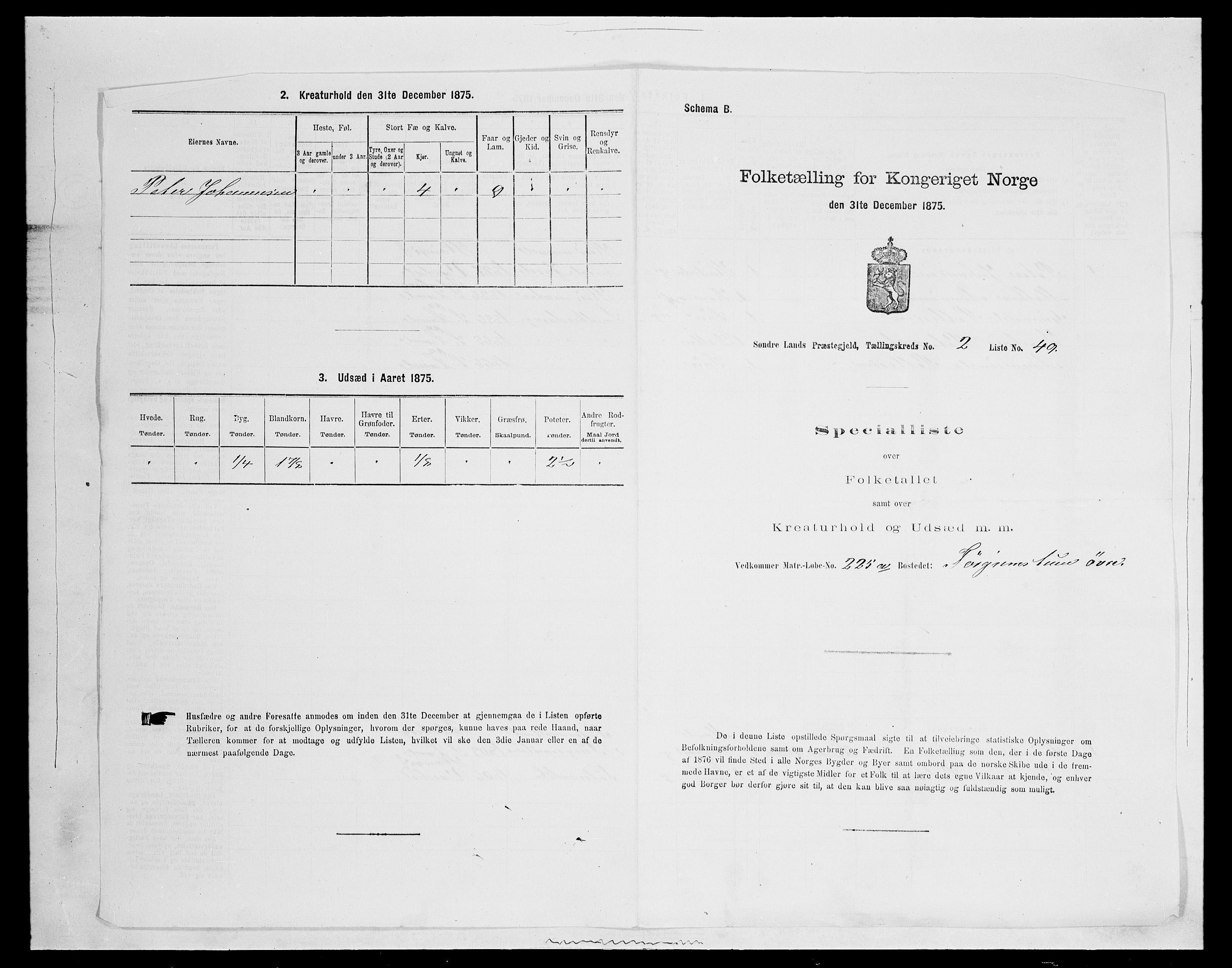 SAH, 1875 census for 0536P Søndre Land, 1875, p. 350