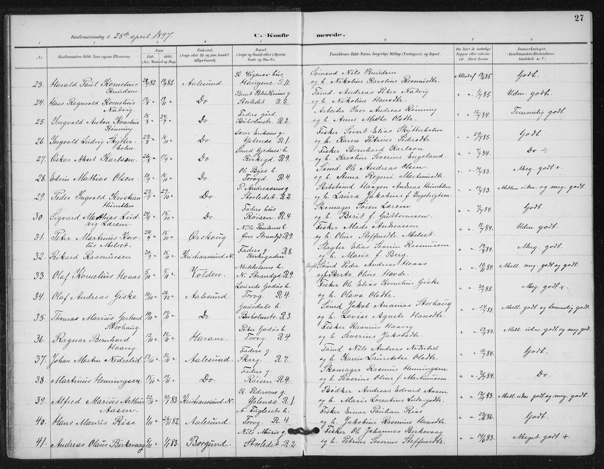 Ministerialprotokoller, klokkerbøker og fødselsregistre - Møre og Romsdal, AV/SAT-A-1454/529/L0457: Parish register (official) no. 529A07, 1894-1903, p. 27