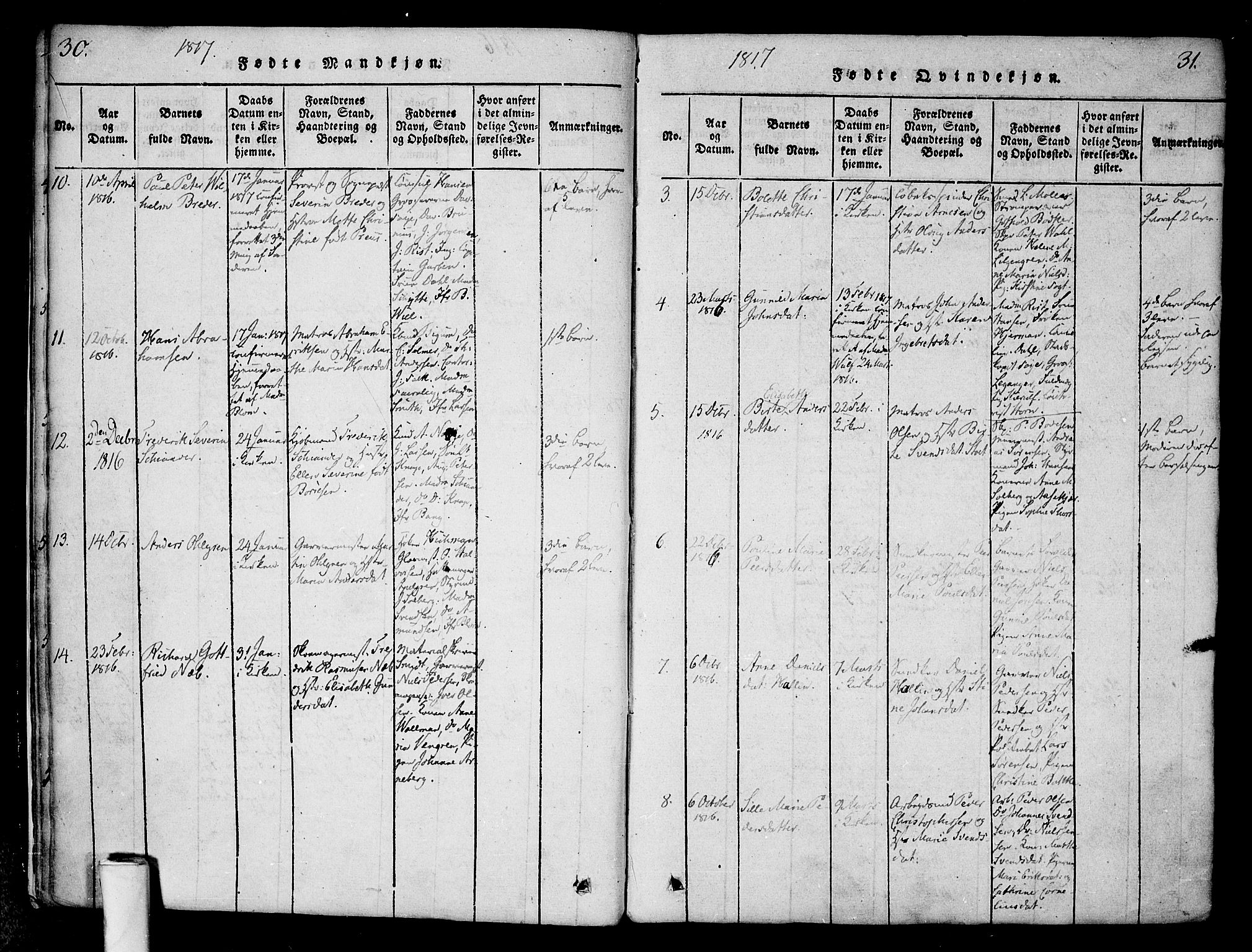 Halden prestekontor Kirkebøker, AV/SAO-A-10909/F/Fa/L0003: Parish register (official) no. I 3, 1815-1834, p. 30-31