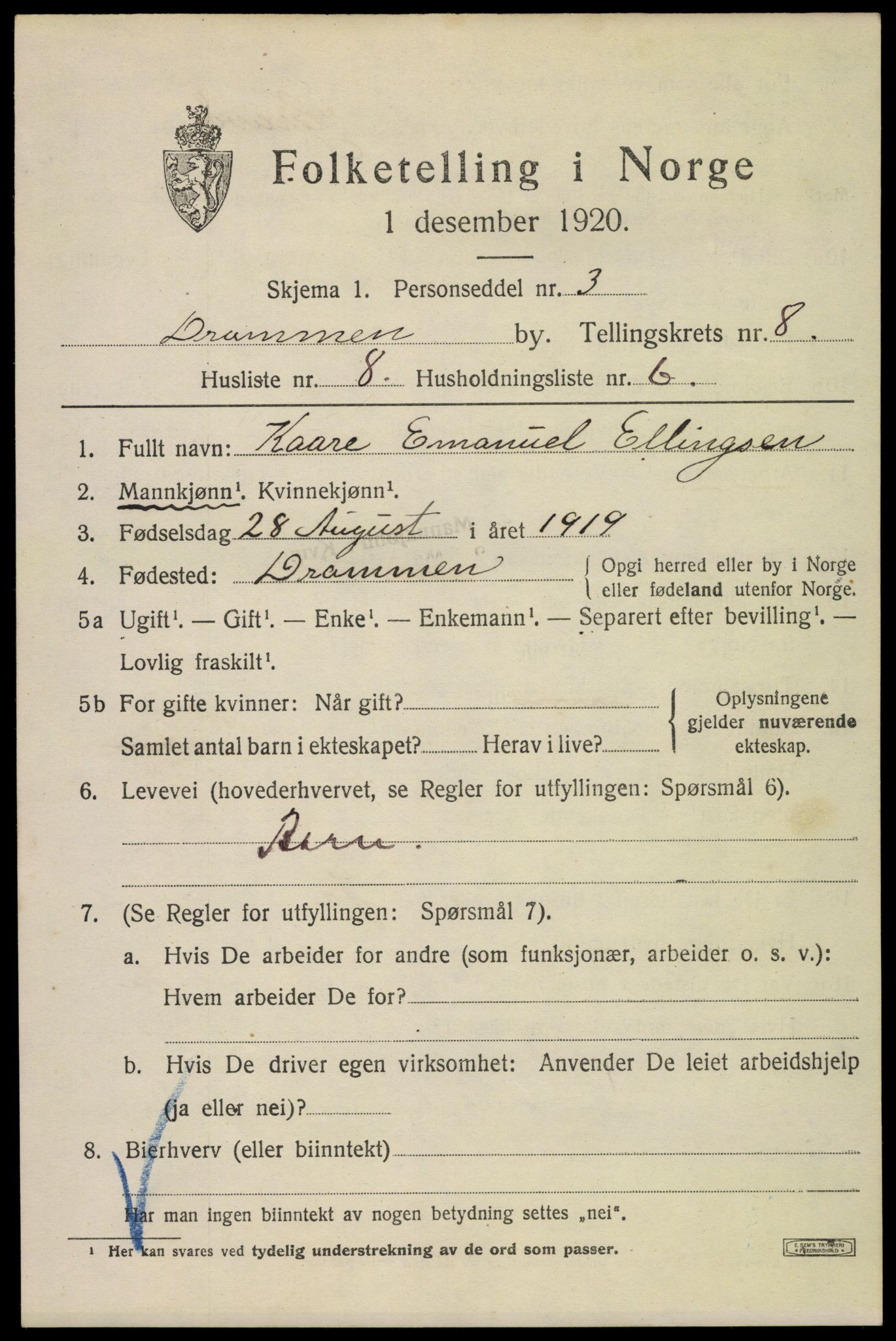 SAKO, 1920 census for Drammen, 1920, p. 53279