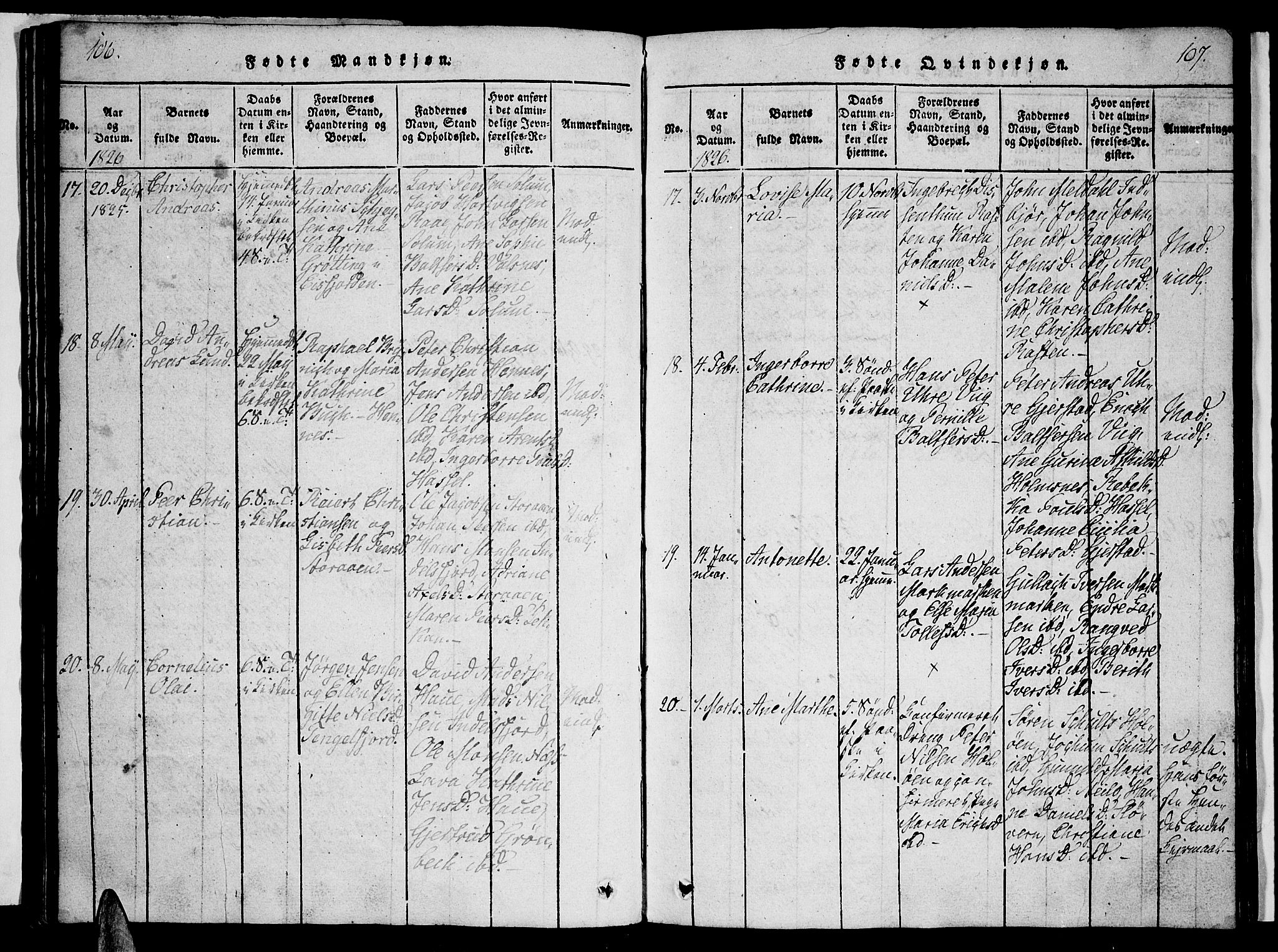 Ministerialprotokoller, klokkerbøker og fødselsregistre - Nordland, SAT/A-1459/888/L1237: Parish register (official) no. 888A05 /1, 1820-1836, p. 106-107