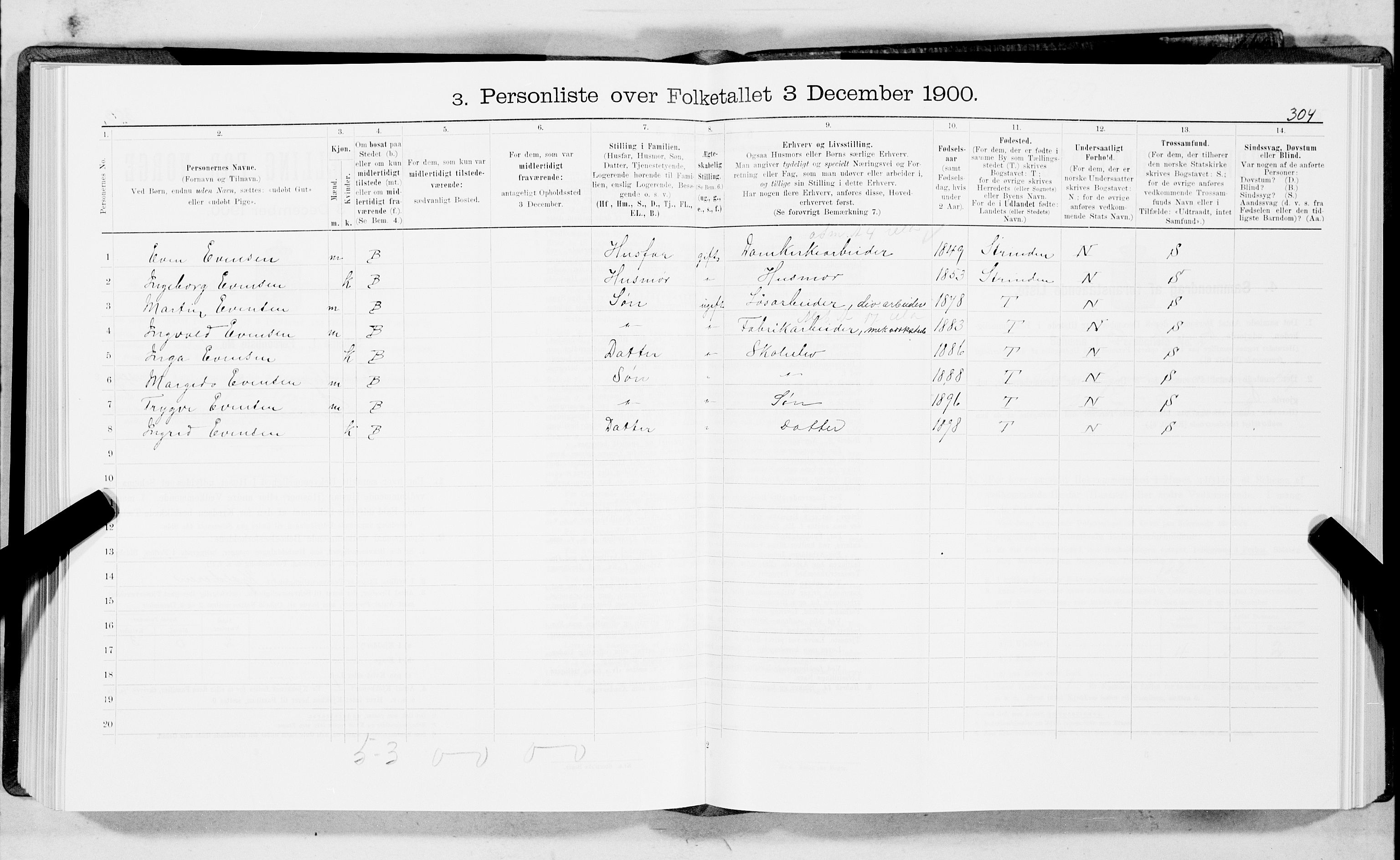 SAT, 1900 census for Trondheim, 1900, p. 7607
