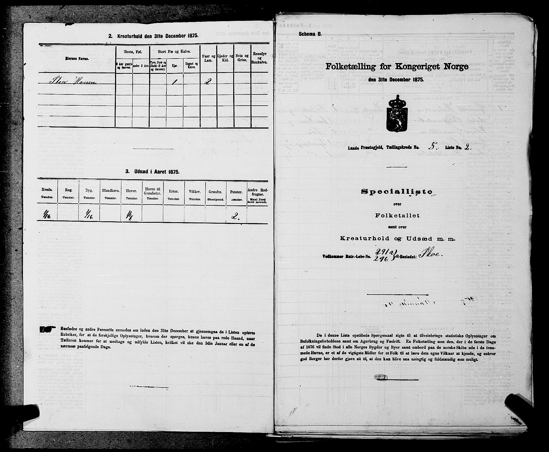 SAKO, 1875 census for 0820P Lunde, 1875, p. 659