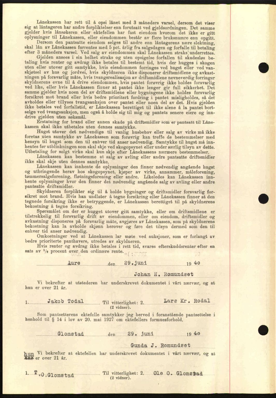 Nordmøre sorenskriveri, AV/SAT-A-4132/1/2/2Ca: Mortgage book no. B87, 1940-1941, Diary no: : 1275/1940