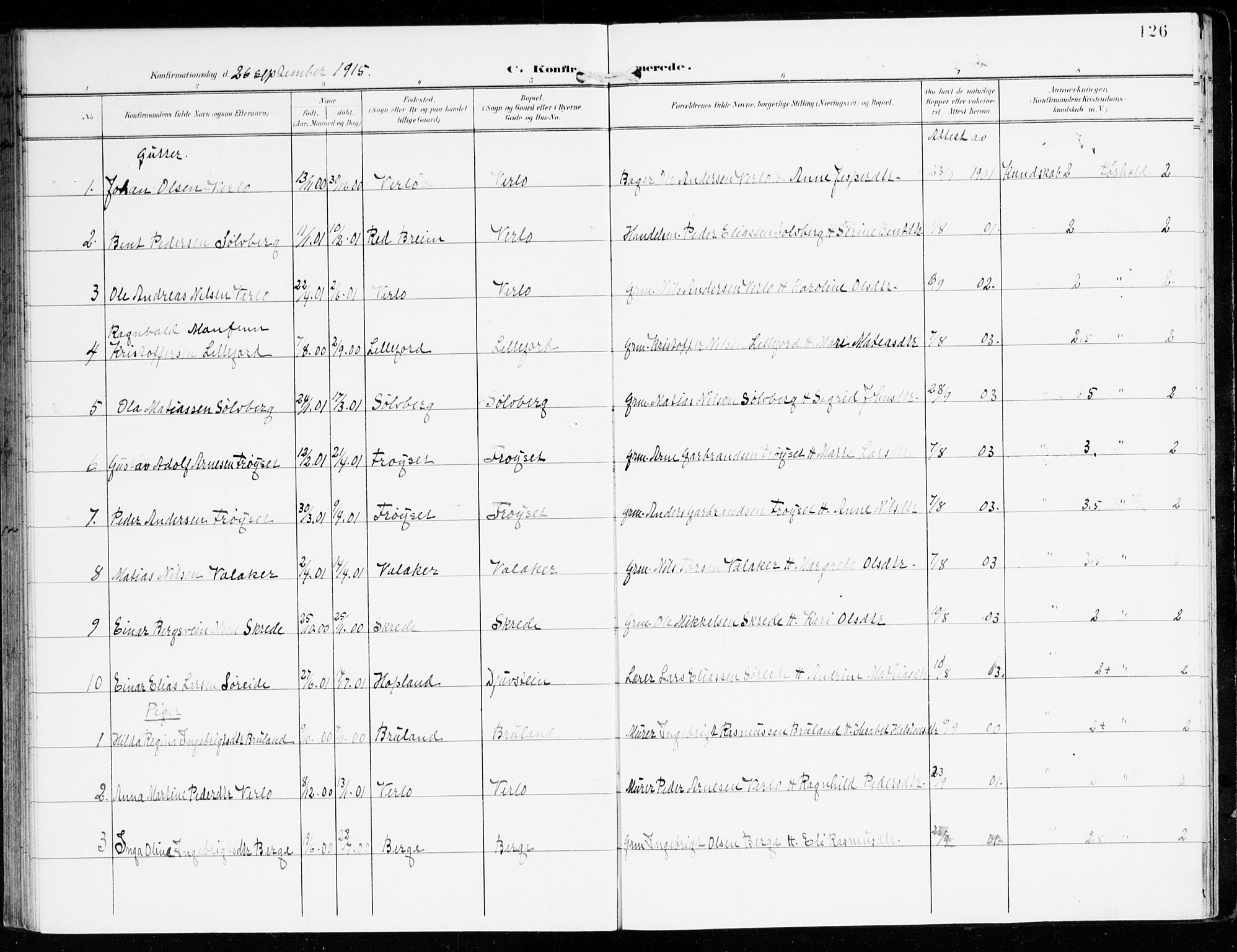 Innvik sokneprestembete, SAB/A-80501: Parish register (official) no. D 2, 1900-1921, p. 126