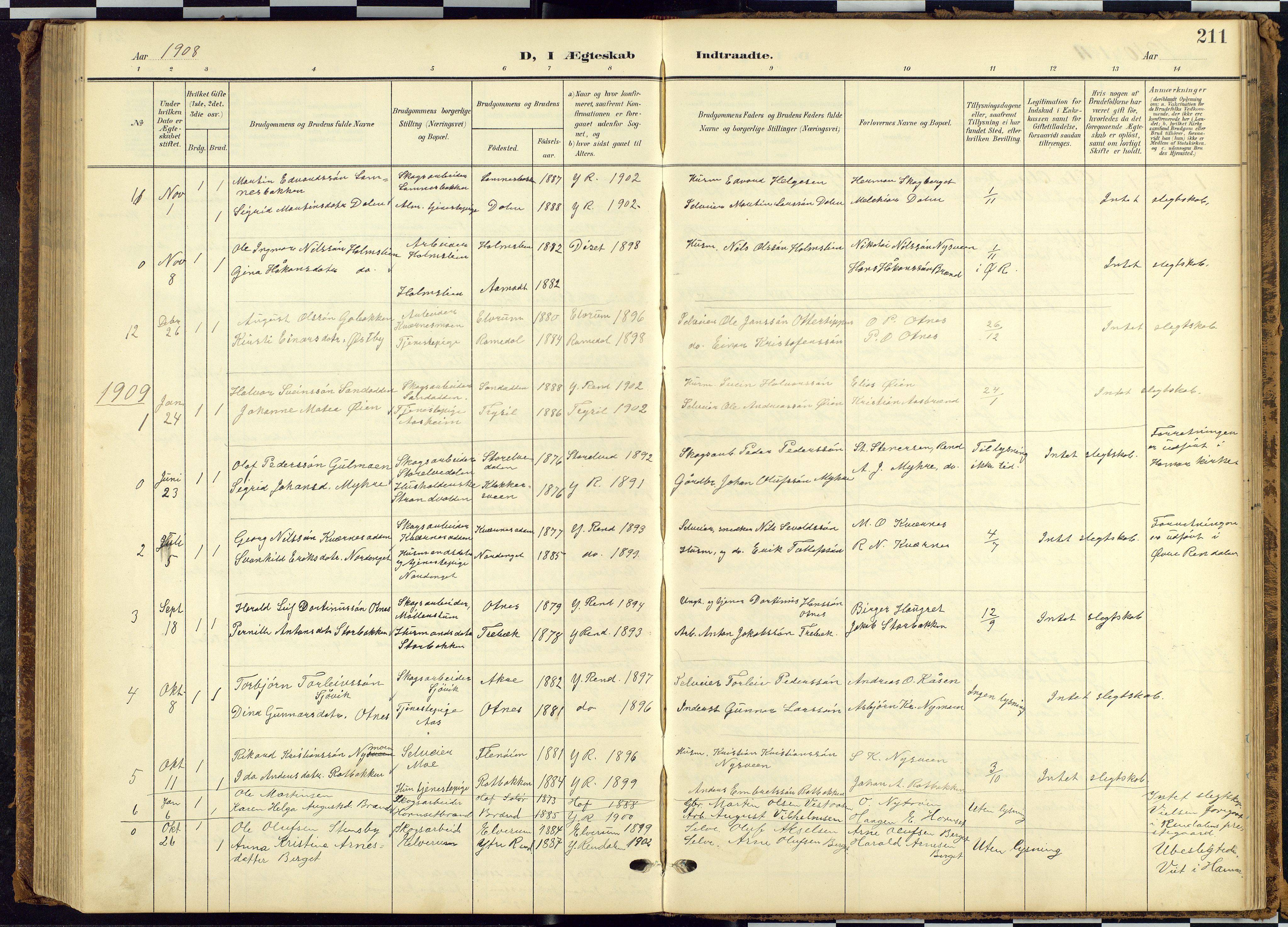 Rendalen prestekontor, SAH/PREST-054/H/Ha/Hab/L0010: Parish register (copy) no. 10, 1903-1940, p. 211