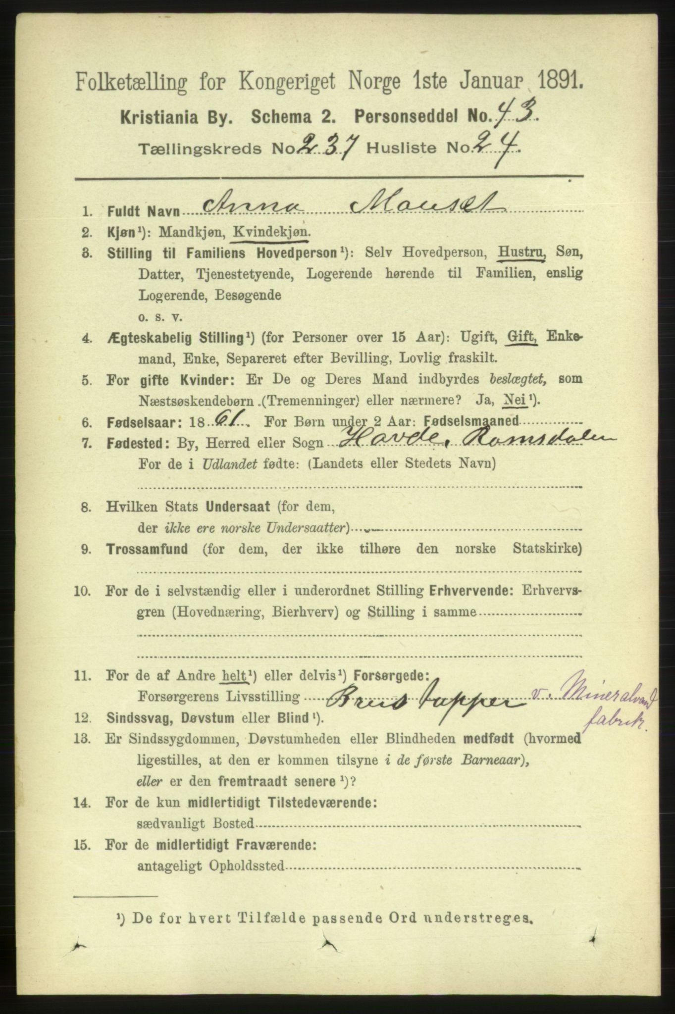 RA, 1891 census for 0301 Kristiania, 1891, p. 144700