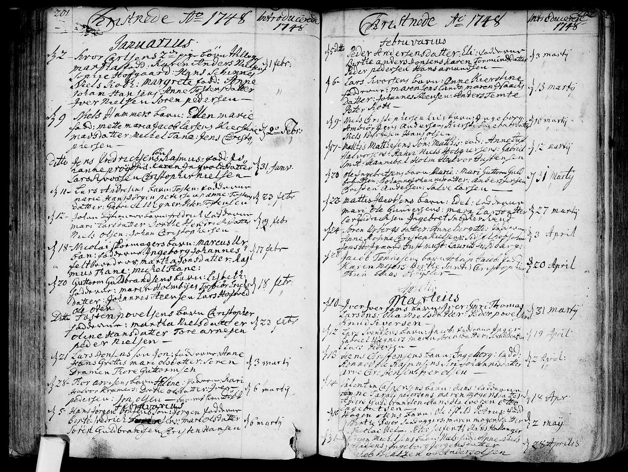 Bragernes kirkebøker, SAKO/A-6/F/Fa/L0004: Parish register (official) no. I 4, 1734-1759, p. 201-202