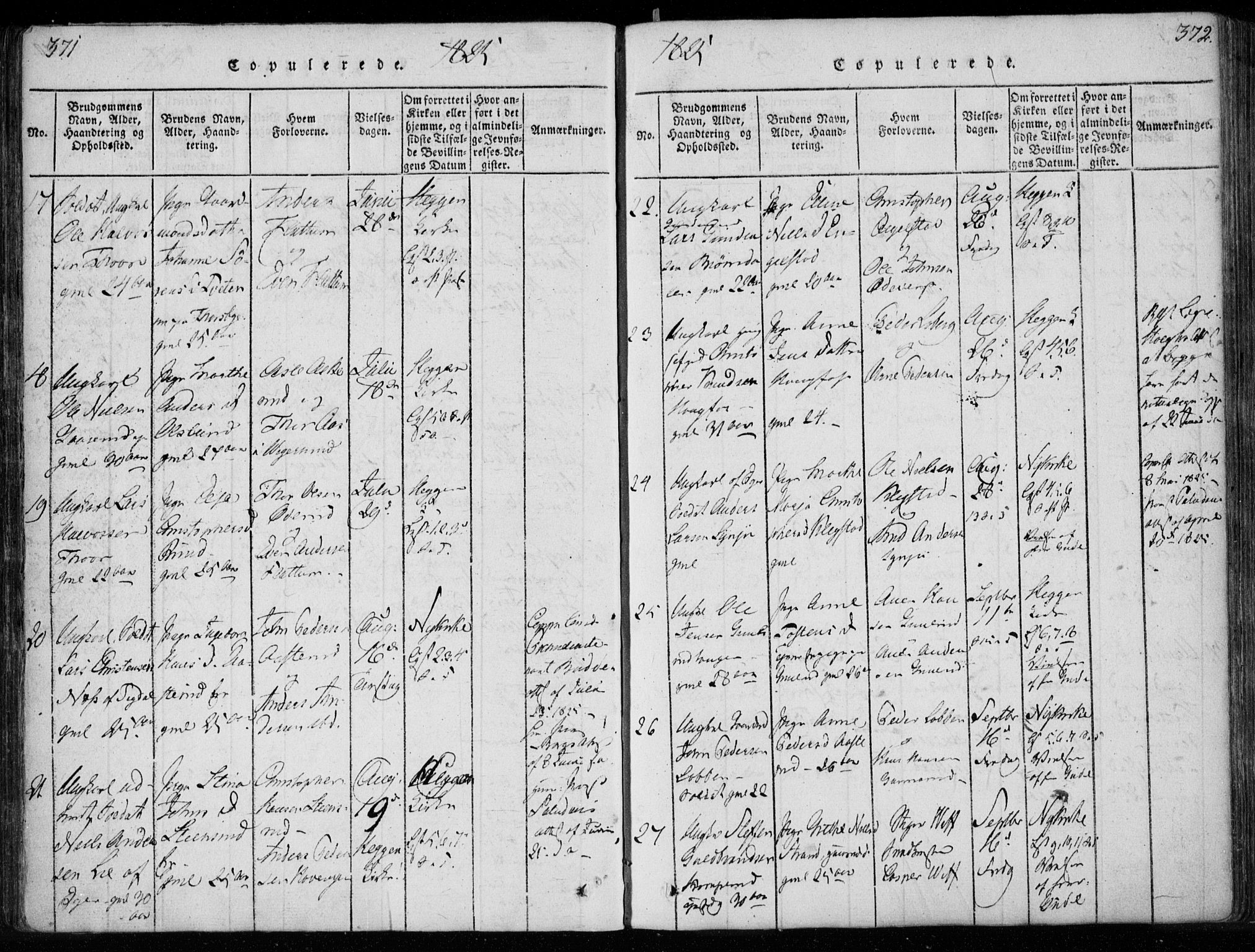 Modum kirkebøker, AV/SAKO-A-234/F/Fa/L0005: Parish register (official) no. 5, 1824-1841, p. 371-372