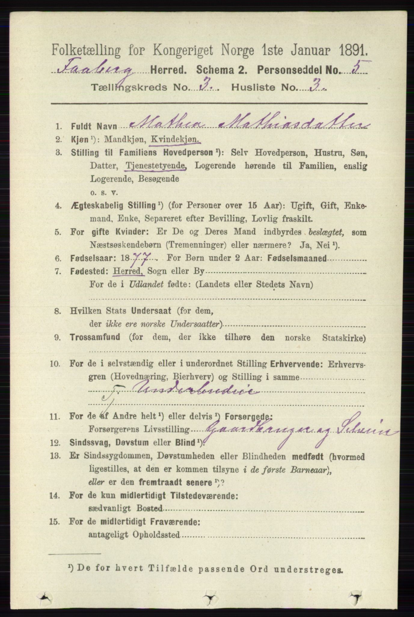 RA, 1891 census for 0524 Fåberg, 1891, p. 876