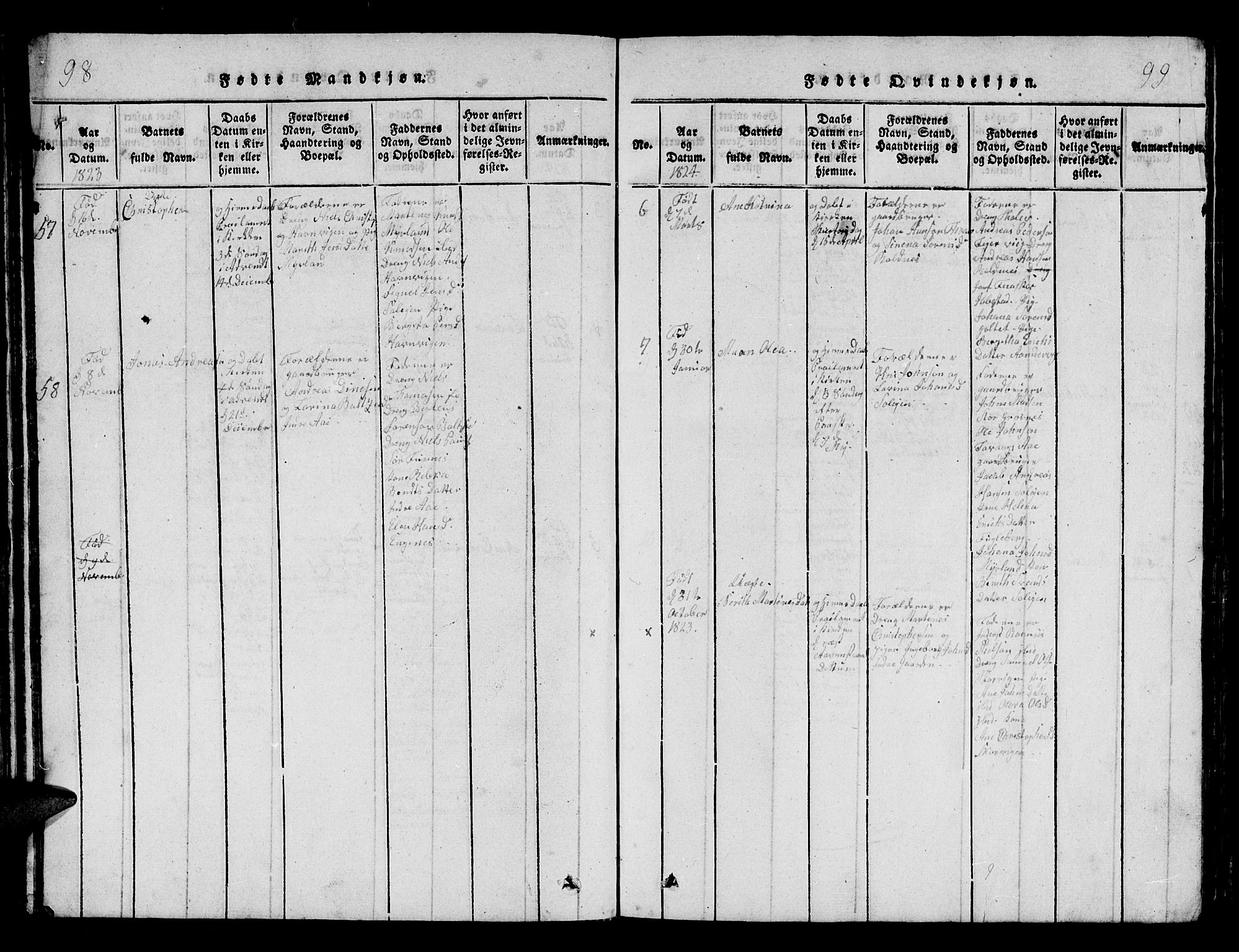 Ibestad sokneprestembete, AV/SATØ-S-0077/H/Ha/Hab/L0002klokker: Parish register (copy) no. 2, 1821-1833, p. 98-99