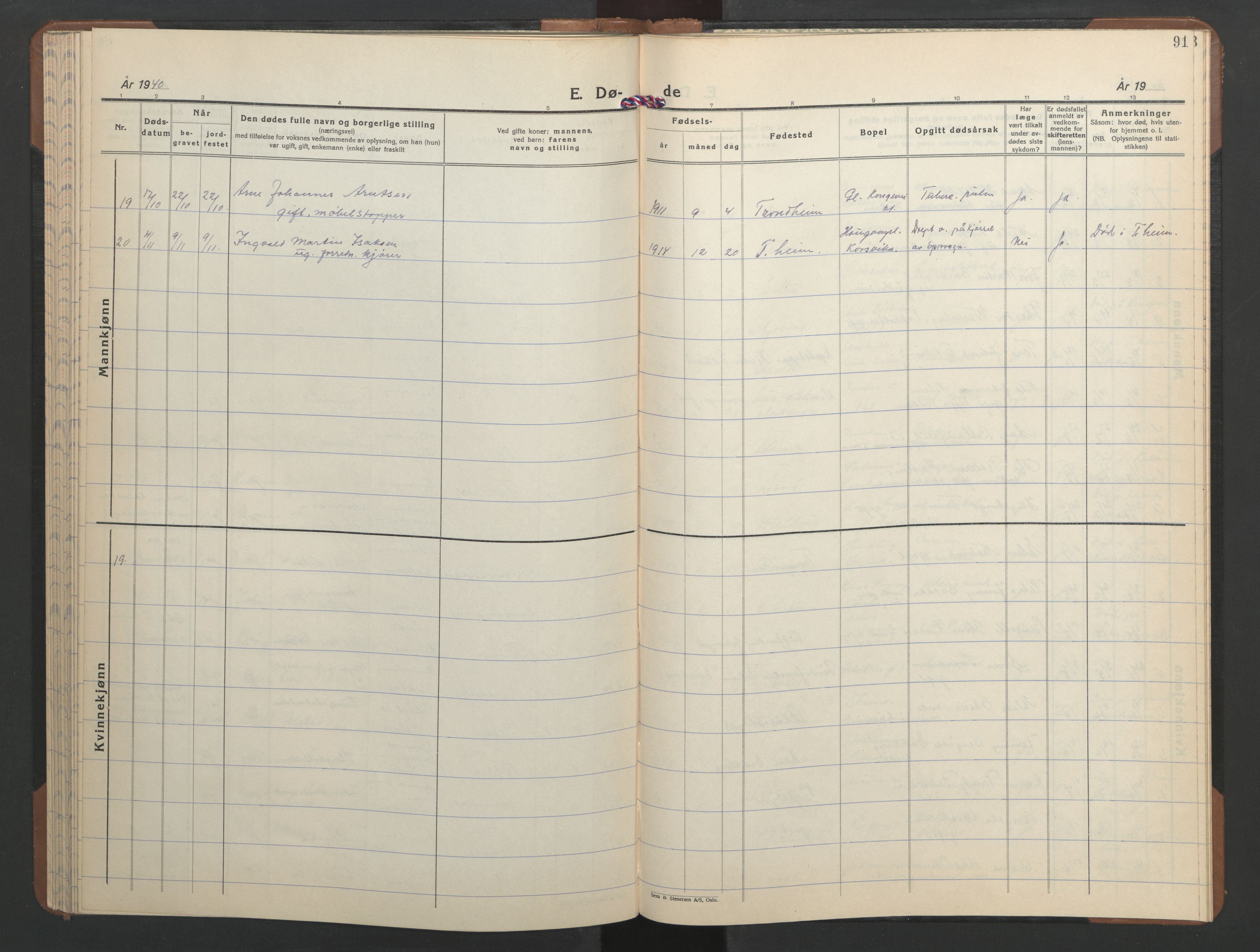 Ministerialprotokoller, klokkerbøker og fødselsregistre - Sør-Trøndelag, AV/SAT-A-1456/606/L0315: Parish register (copy) no. 606C11, 1938-1947, p. 91