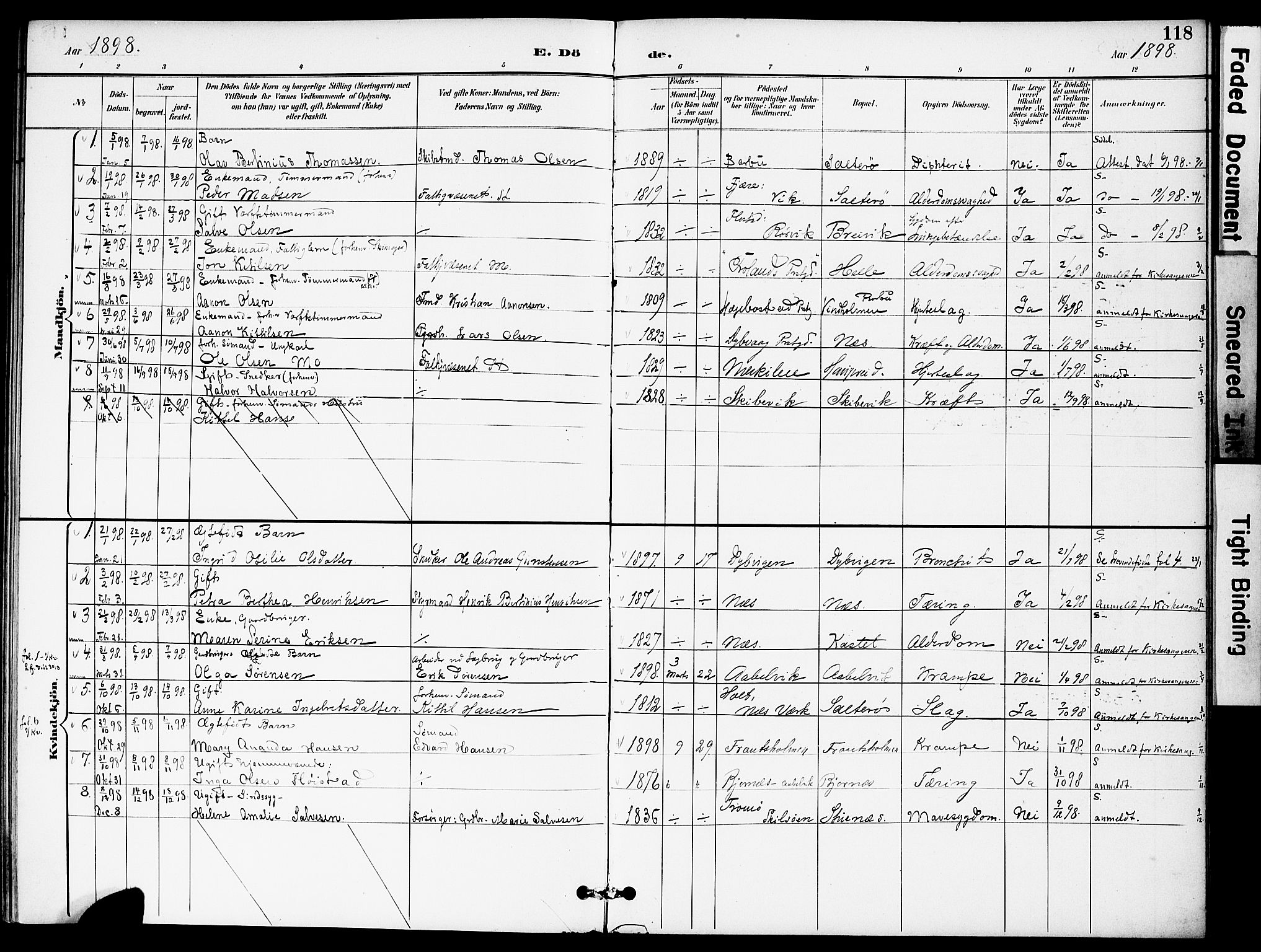 Austre Moland sokneprestkontor, AV/SAK-1111-0001/F/Fa/Fab/L0002: Parish register (official) no. A 2, 1894-1919, p. 118