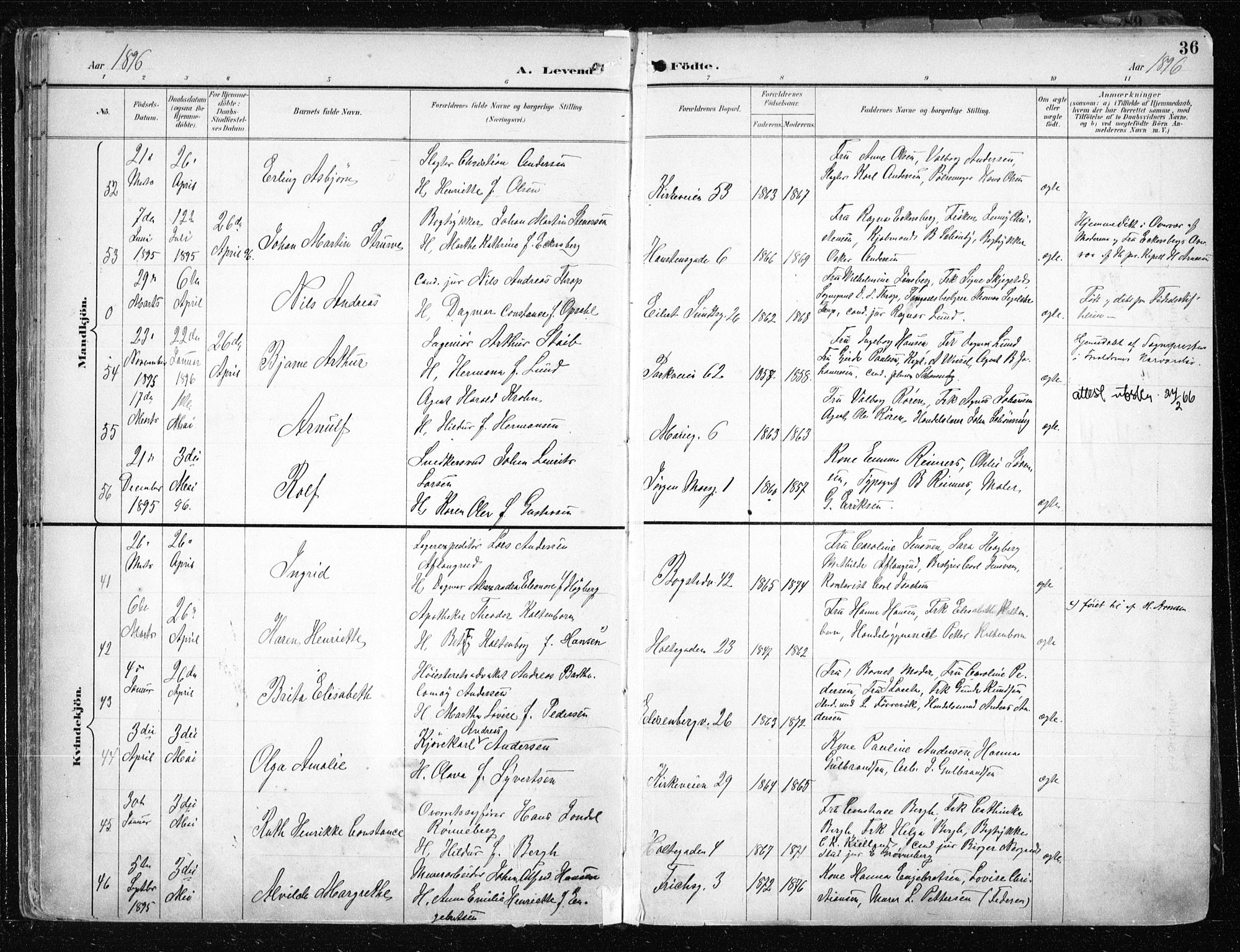 Uranienborg prestekontor Kirkebøker, AV/SAO-A-10877/F/Fa/L0005: Parish register (official) no. 5, 1895-1907, p. 36