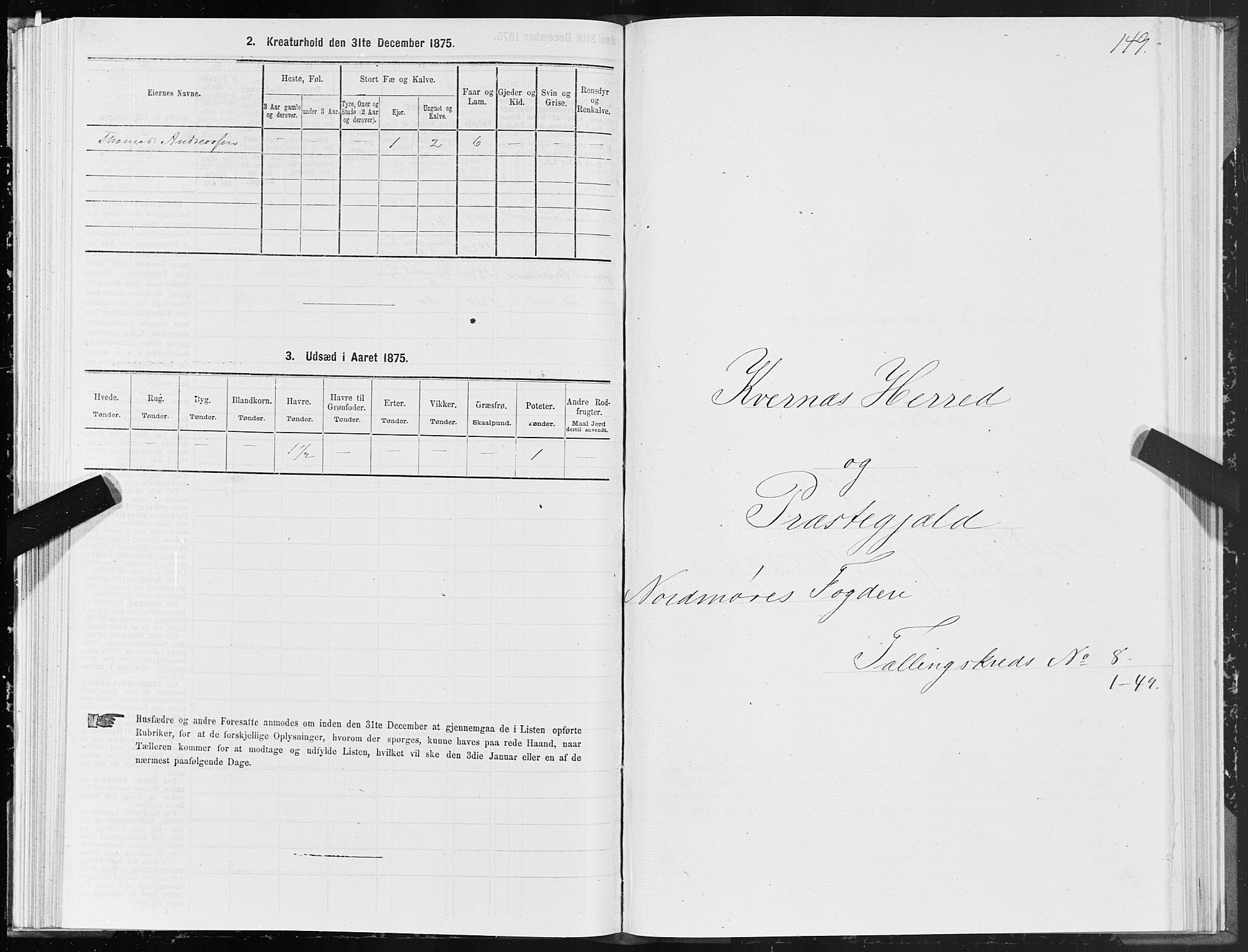 SAT, 1875 census for 1553P Kvernes, 1875, p. 4149