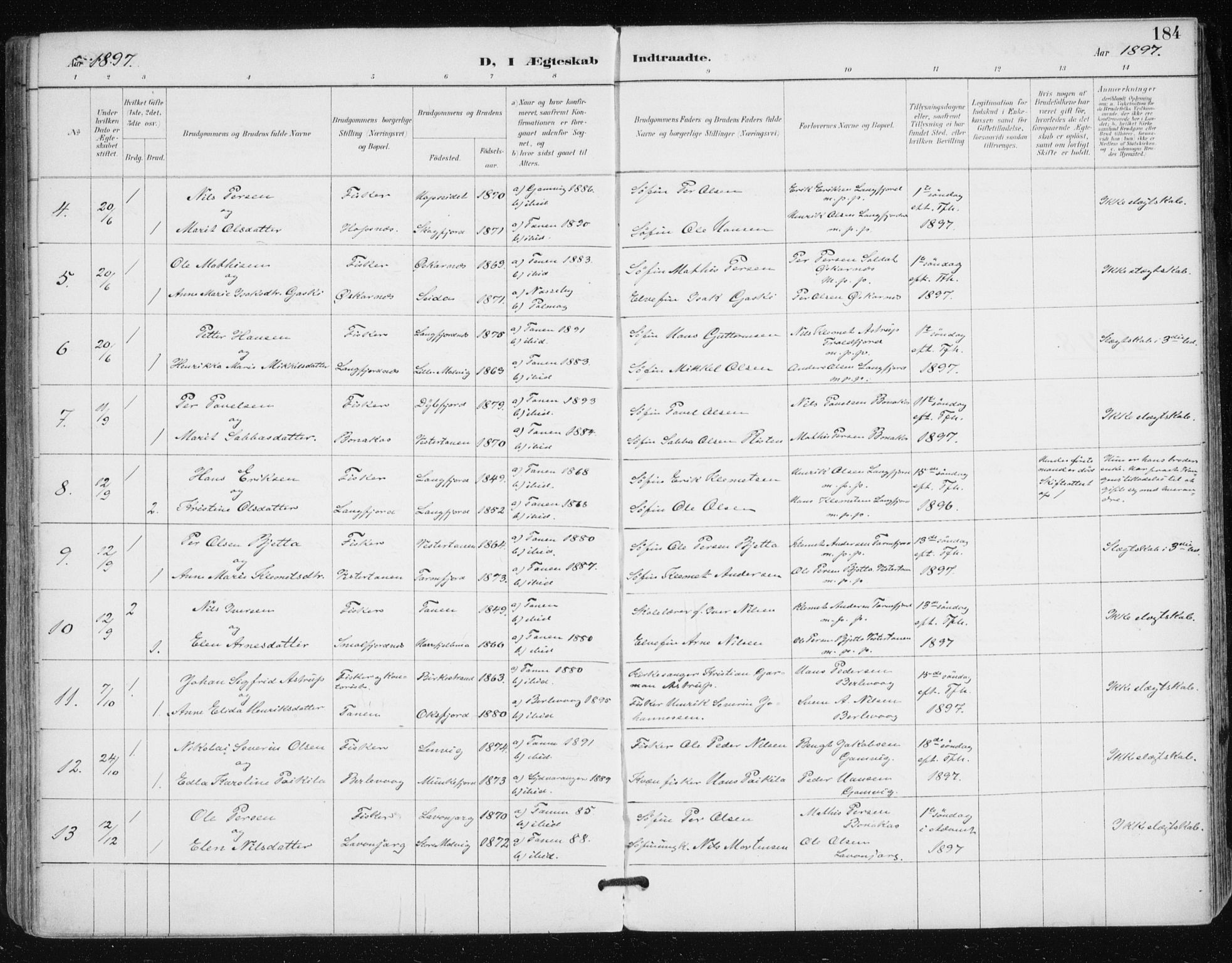 Tana sokneprestkontor, SATØ/S-1334/H/Ha/L0005kirke: Parish register (official) no. 5, 1891-1903, p. 184