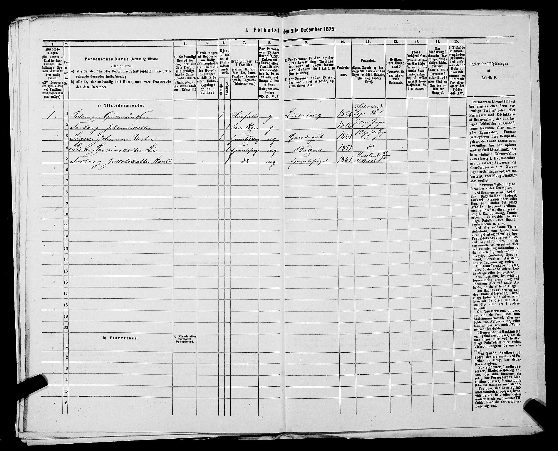 SAST, 1875 census for 1157P Vikedal, 1875, p. 940