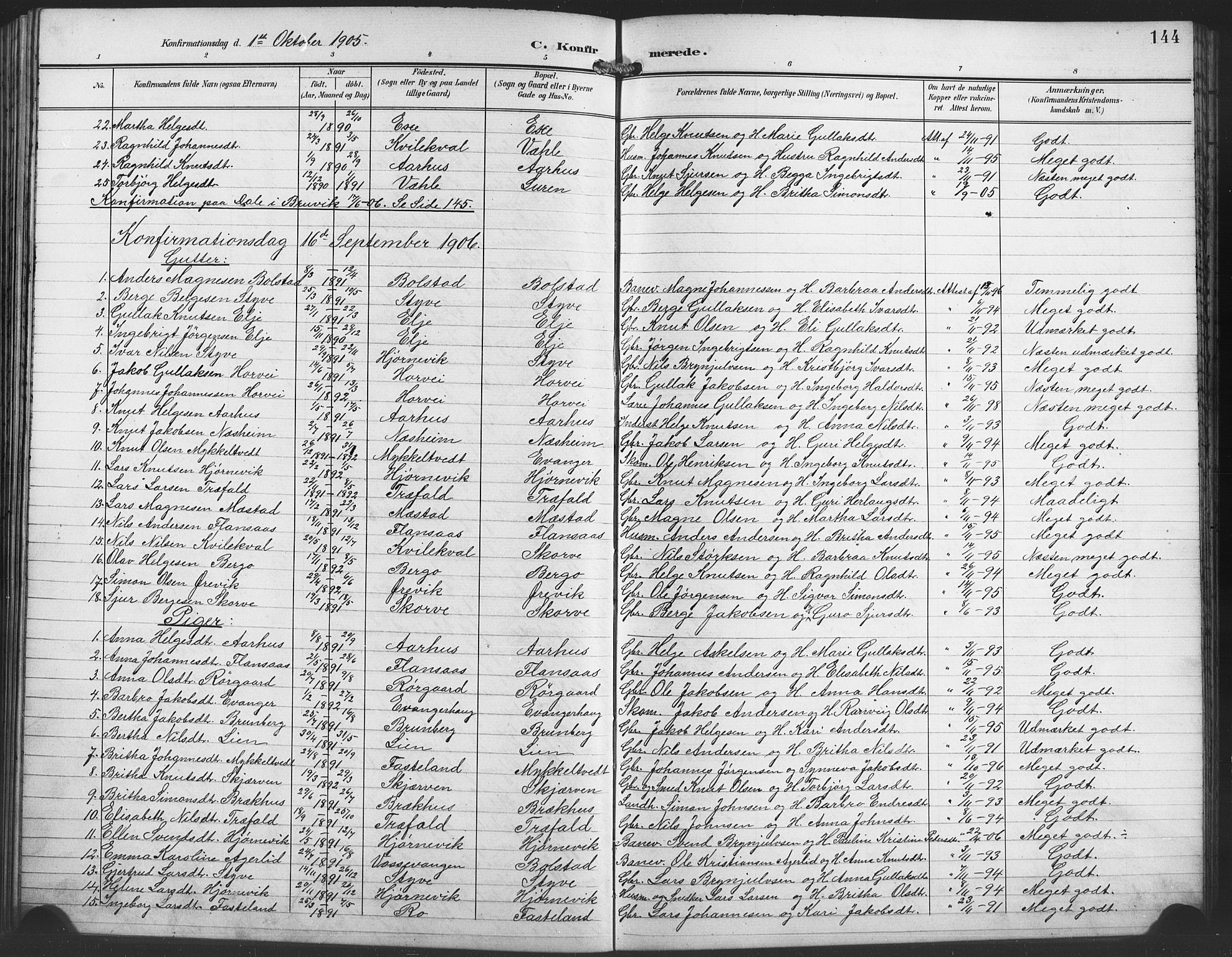 Evanger sokneprestembete, AV/SAB-A-99924: Parish register (copy) no. A 5, 1897-1917, p. 144