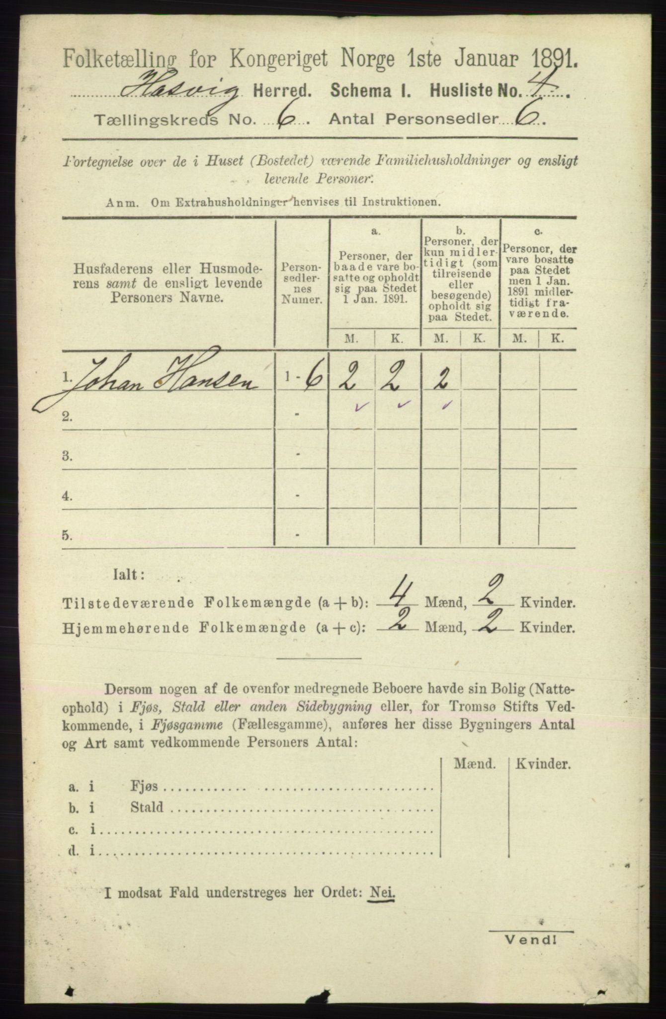 RA, 1891 census for 2015 Hasvik, 1891, p. 858