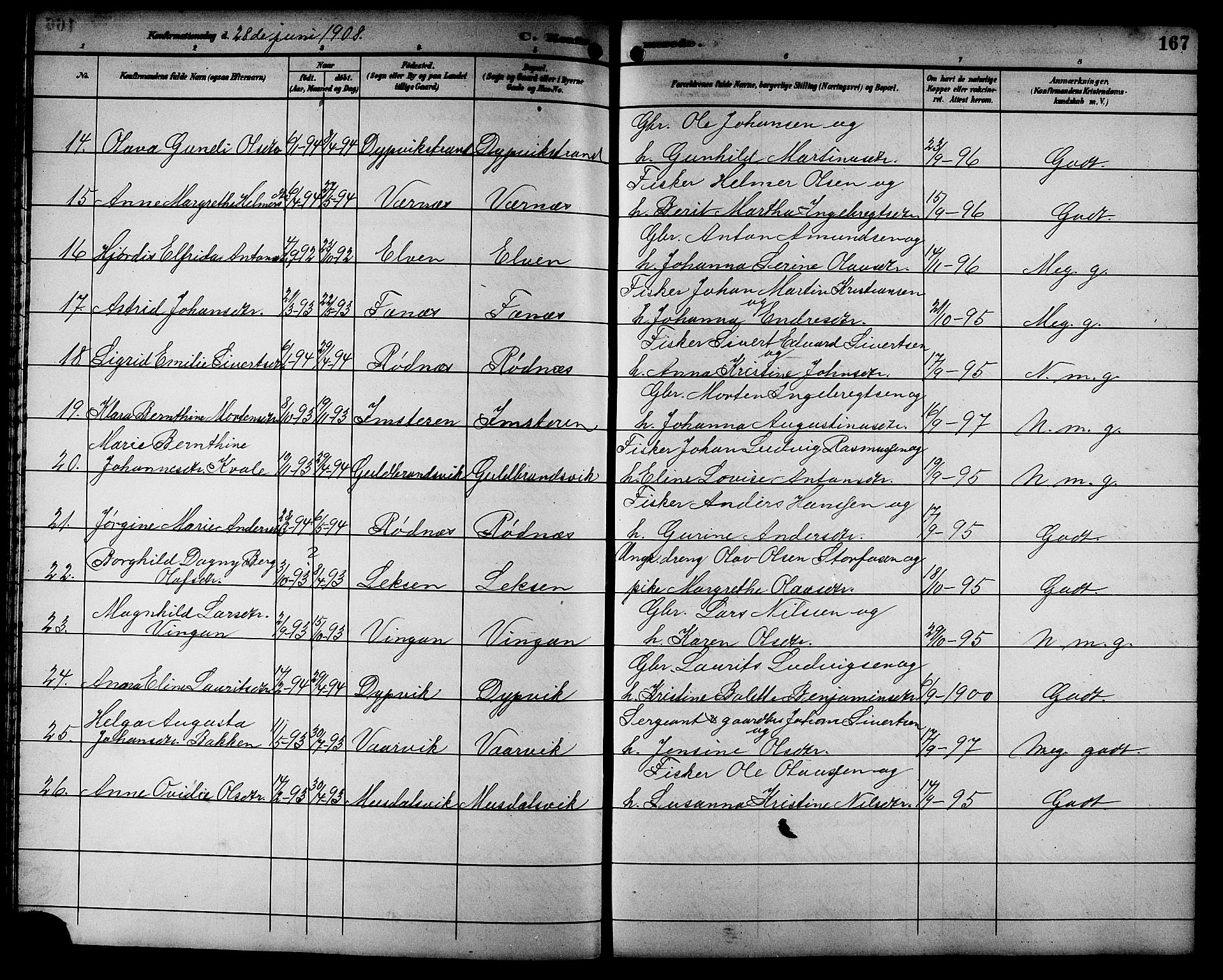 Ministerialprotokoller, klokkerbøker og fødselsregistre - Sør-Trøndelag, SAT/A-1456/662/L0757: Parish register (copy) no. 662C02, 1892-1918, p. 167