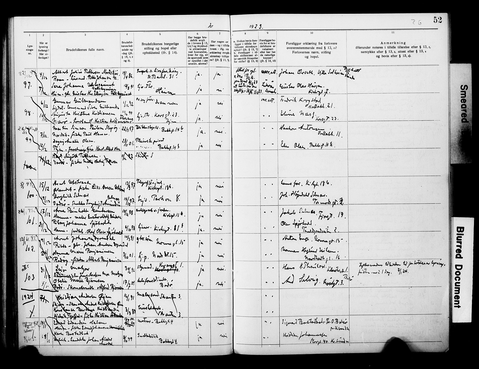 Ministerialprotokoller, klokkerbøker og fødselsregistre - Sør-Trøndelag, SAT/A-1456/604/L0196: Banns register no. 604A17, 1919-1927, p. 52